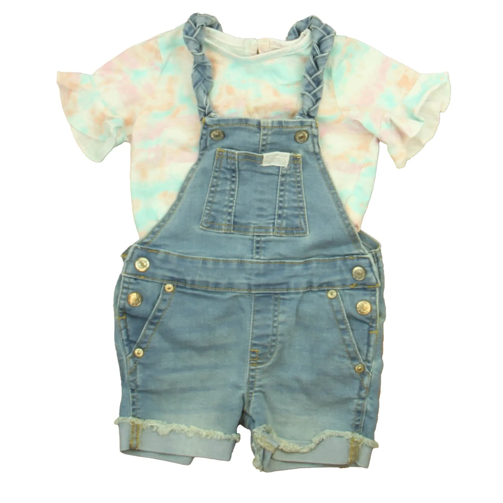 7 for all Mankind Girls Blue | Pink | Aqua Tie Dye Overall Shorts