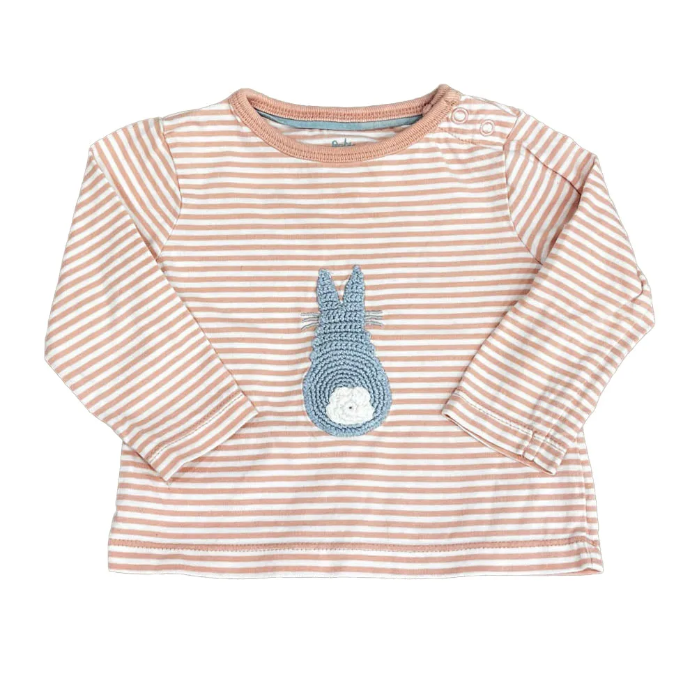 Boden Girls Pink Stripe | Blue Bunny Long Sleeve T-Shirt
