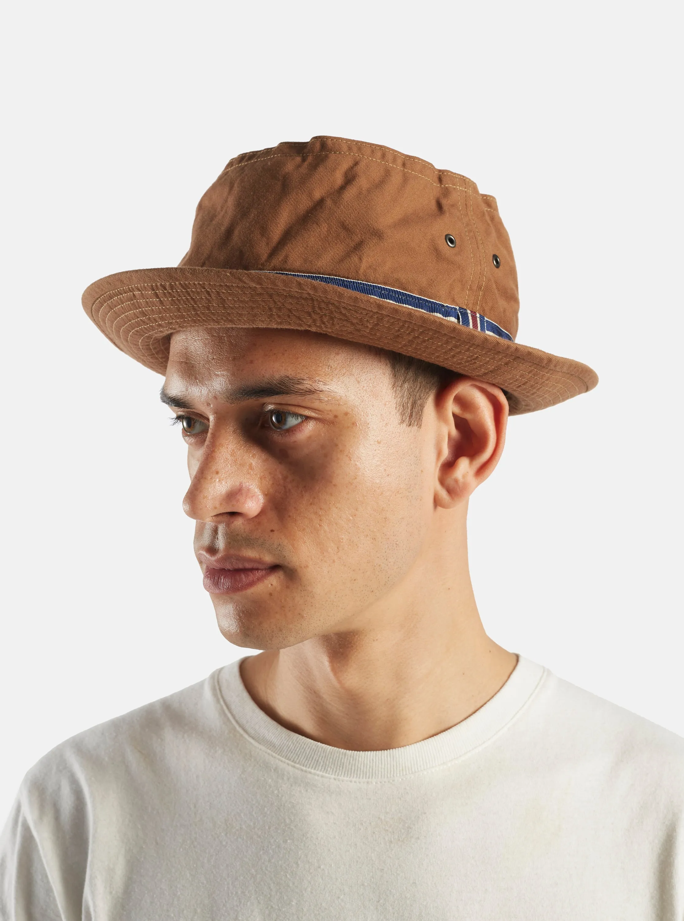 cableami® Loose Light Pork Pie Hat in Brown Chino Cotton