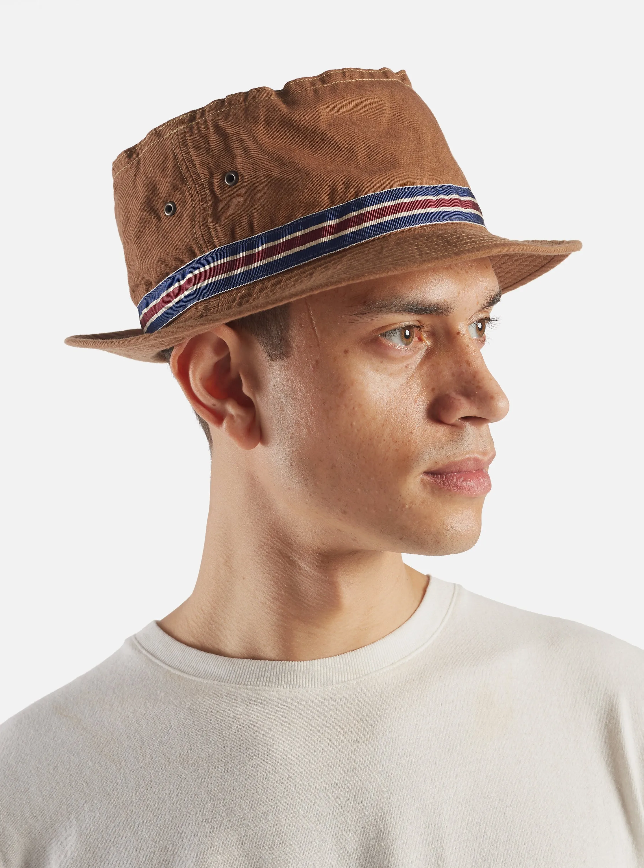 cableami® Loose Light Pork Pie Hat in Brown Chino Cotton