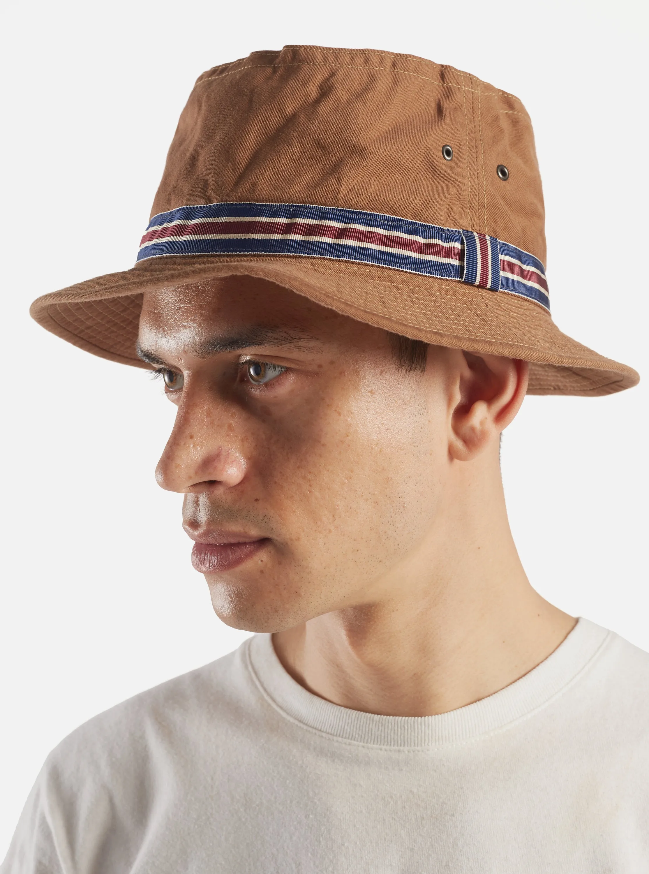 cableami® Loose Light Pork Pie Hat in Brown Chino Cotton