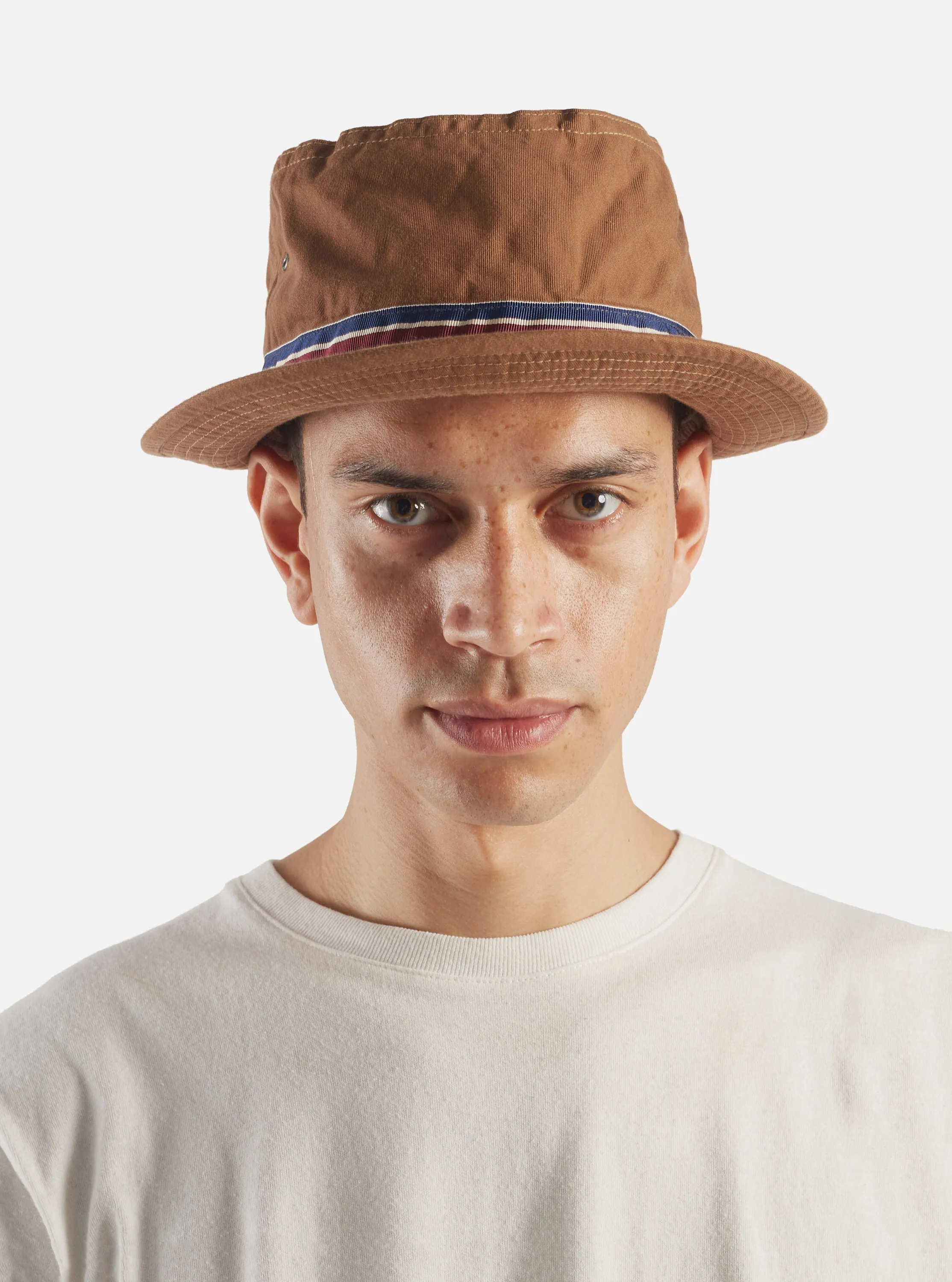 cableami® Loose Light Pork Pie Hat in Brown Chino Cotton