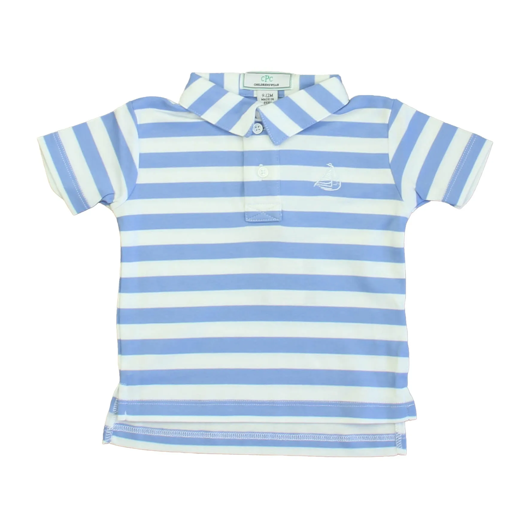 Classic Prep Boys Cornflower Blue | Bright White Polo Shirt Size: 9-12 Months