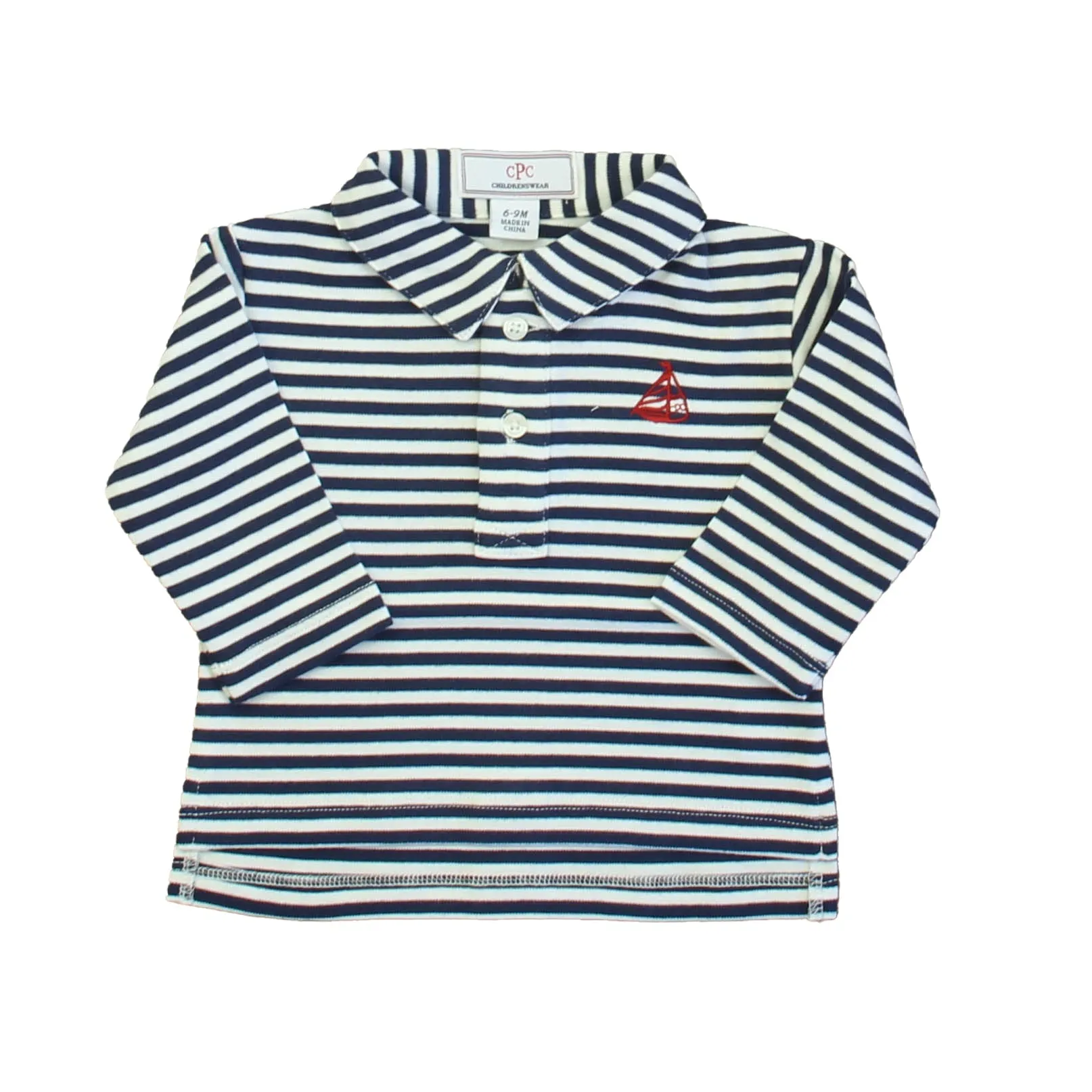Classic Prep Boys Navy | Bright White | Red Rugby Shirt Size: 6-9 Months