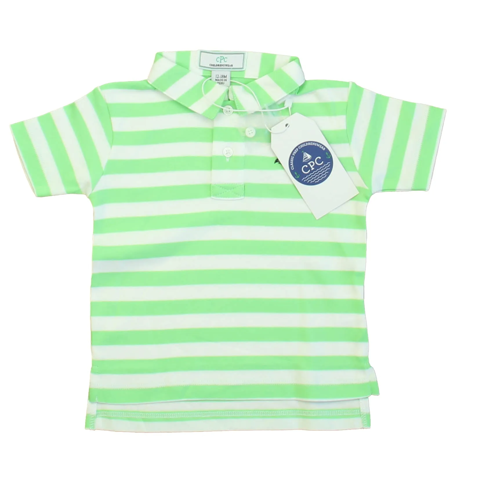 Classic Prep Boys Summer Green | Bright White Polo Shirt Size: 12-24 Months