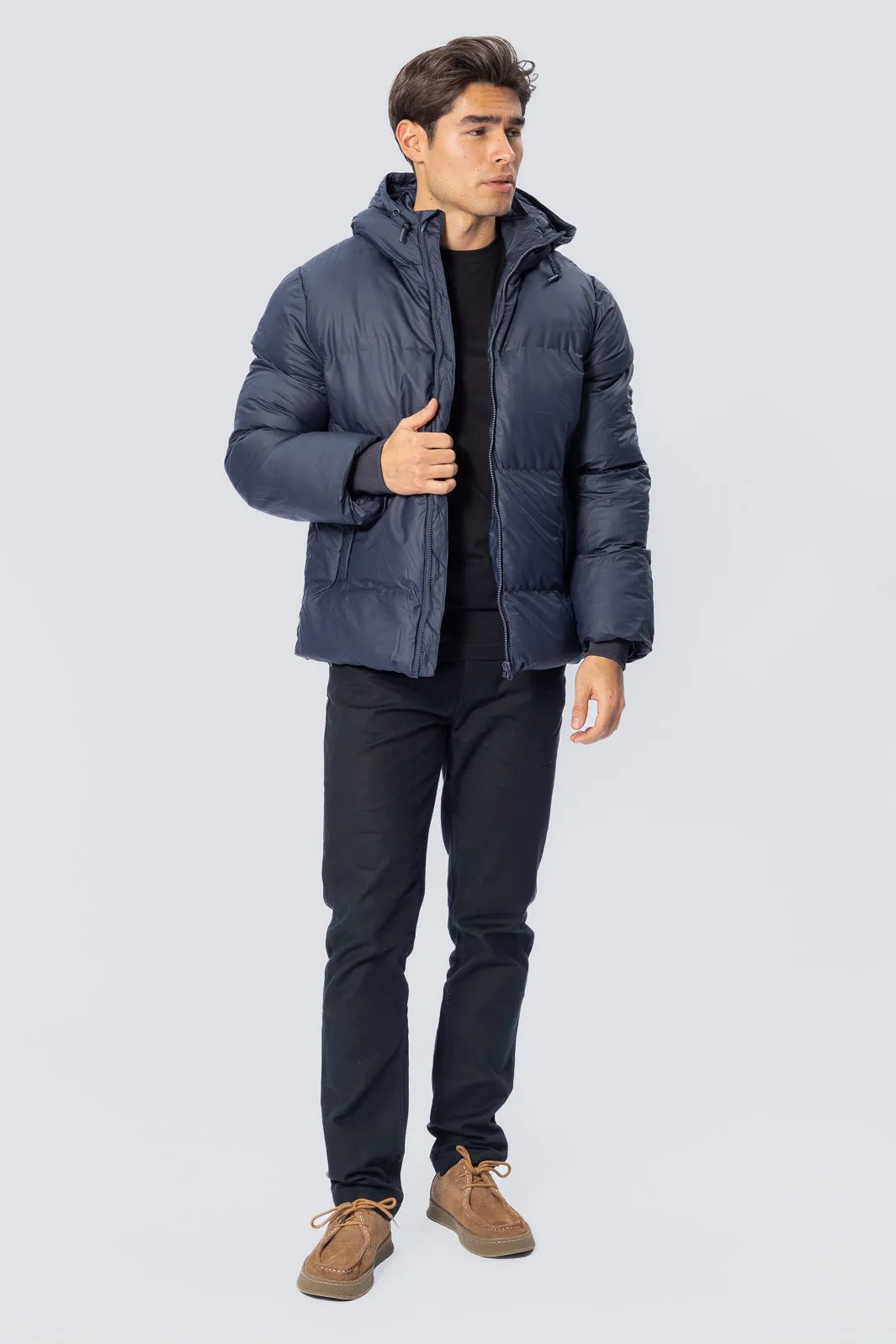 Coated Hooded Jacket - Navy