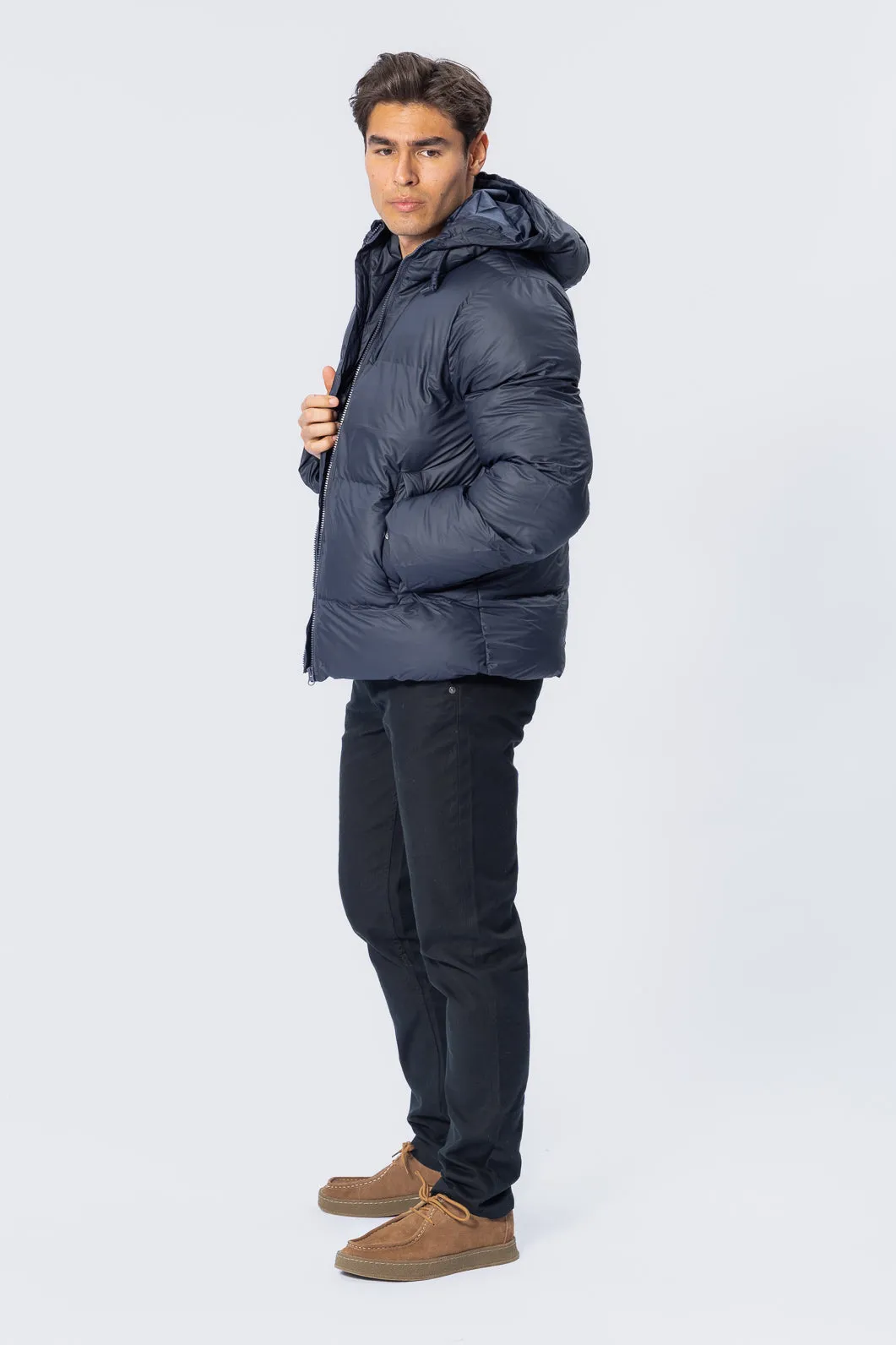 Coated Hooded Jacket - Navy