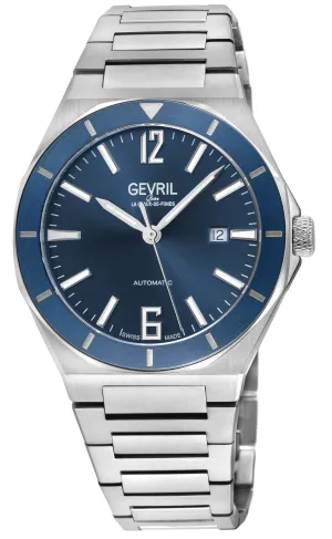 Gevril Men's High Line Automatic Watch Stainless Steel Case, Top ring in Blue Sapphire Crystal, Stainless Steel Bracelet