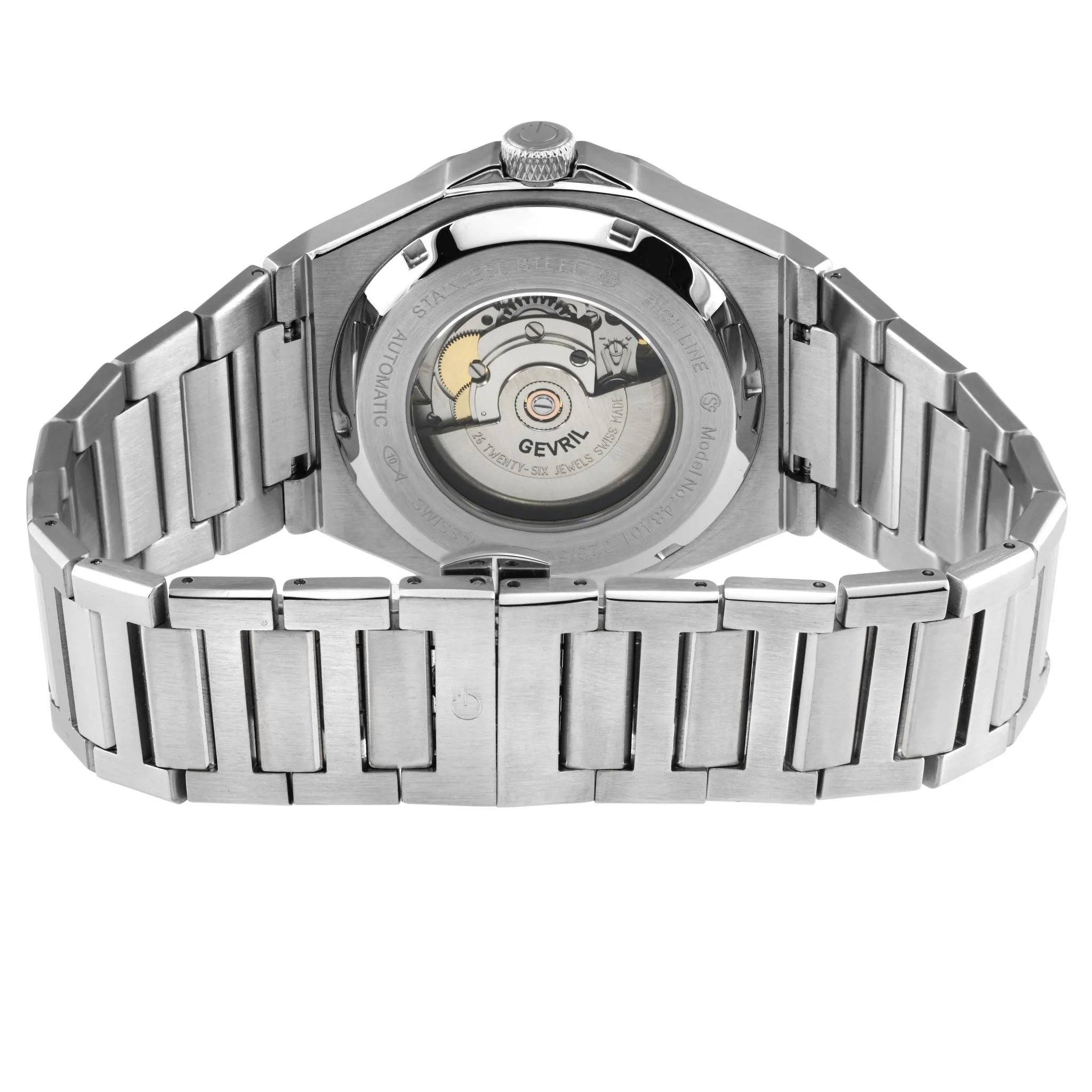 Gevril Men's High Line Automatic Watch Stainless Steel Case, Top ring in Blue Sapphire Crystal, Stainless Steel Bracelet
