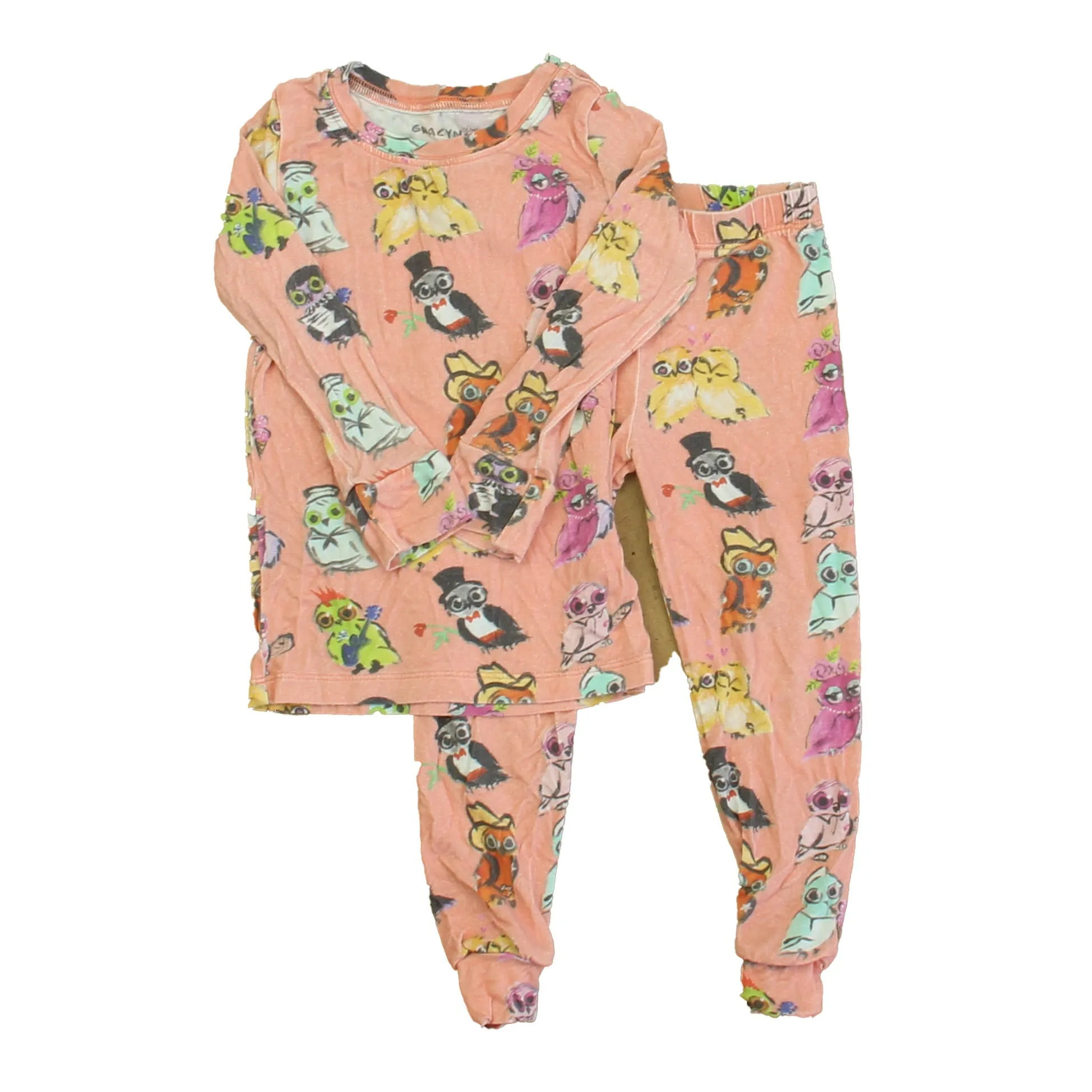Gracyn Sky Girls Pink Owls 2-piece Pajamas