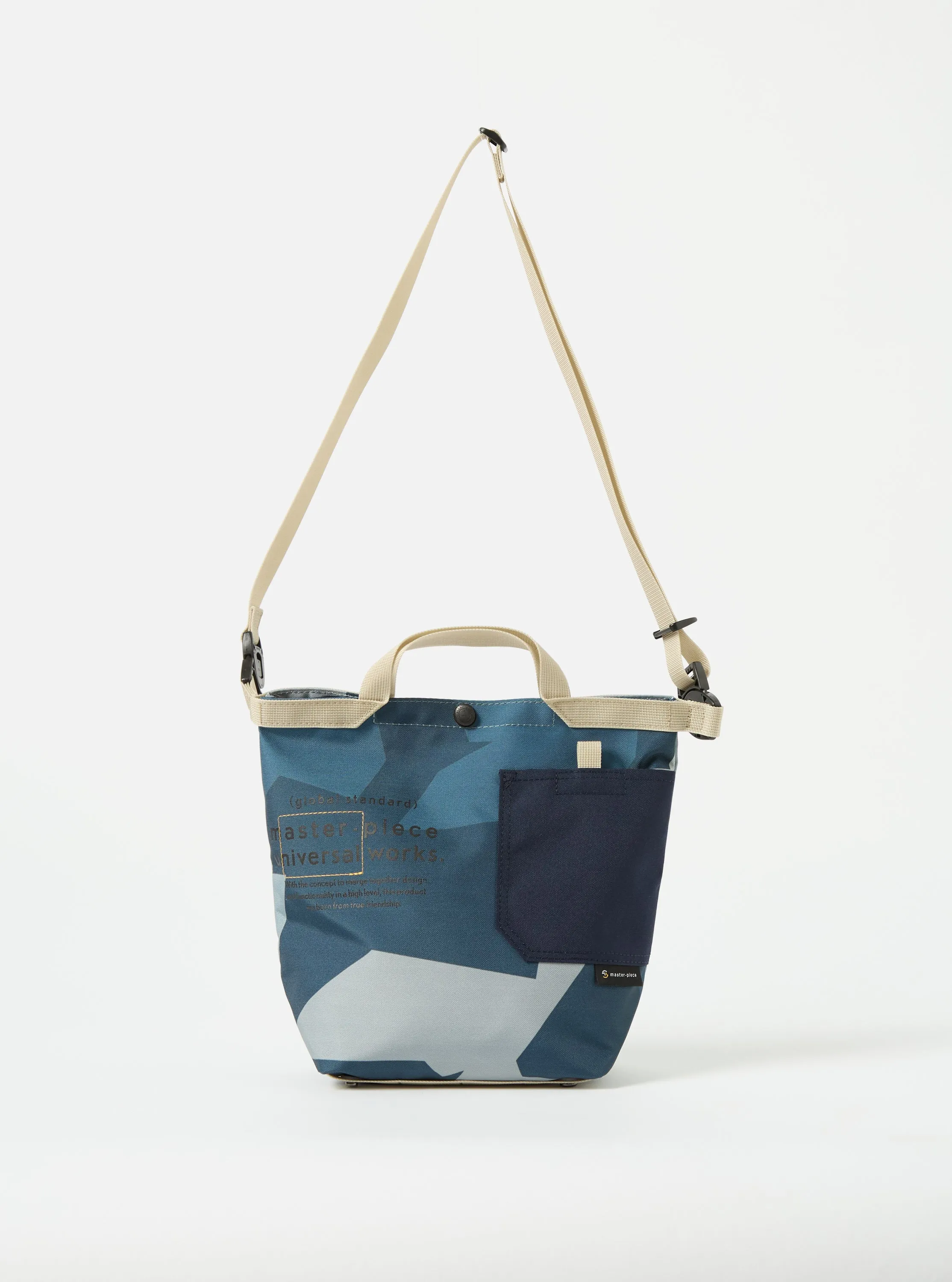 master-piece x Universal Works Small Tote Bag in Blue Camo Recycled Tech Canvas