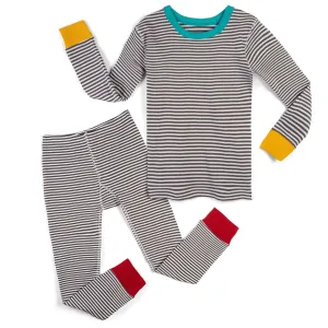 Mightly Unisex Gray Stripe 2-piece Pajamas