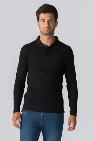 Muscle Long Sleeve Polo Shirt - Black