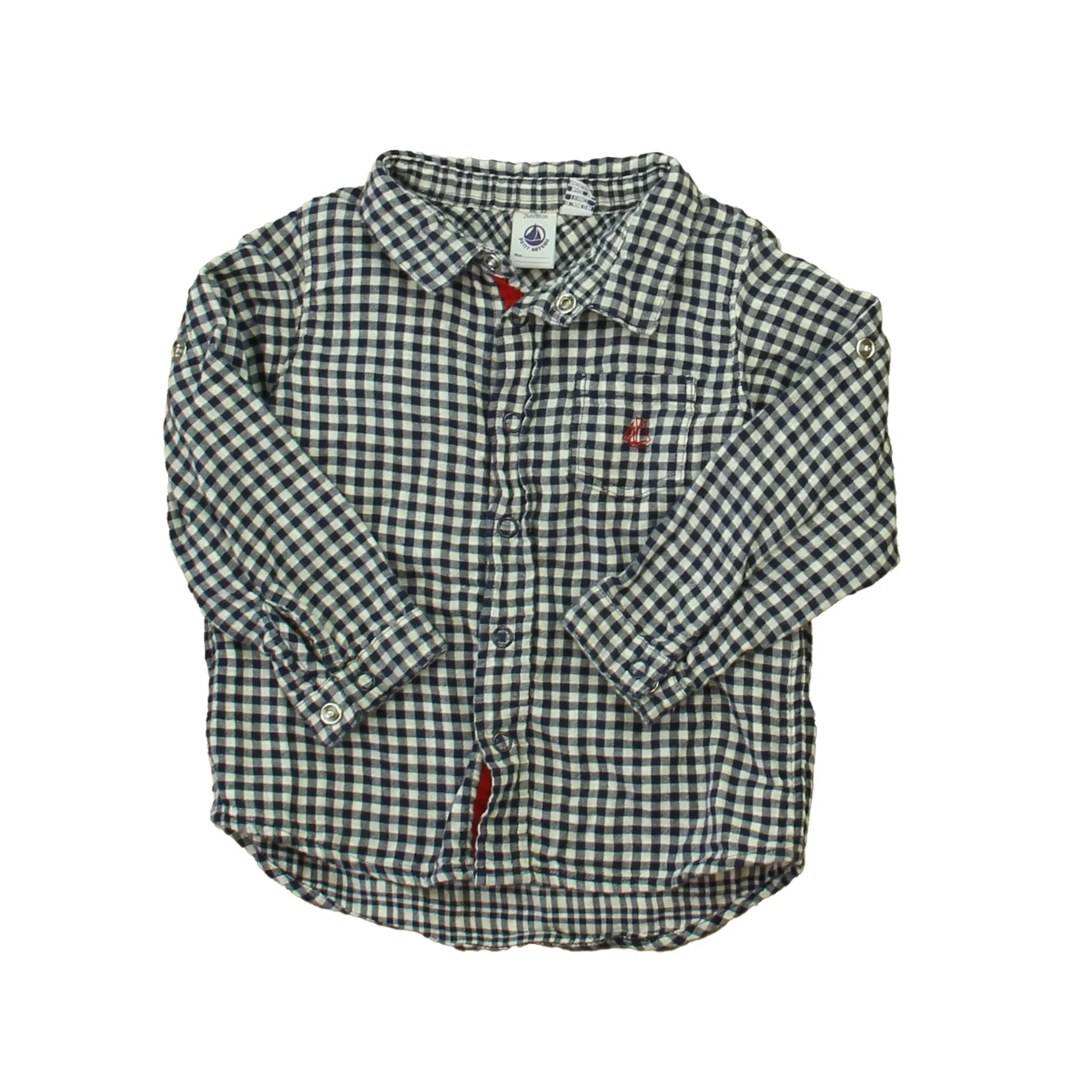 Petit Bateau Boys Blue | White Button Down Long Sleeve