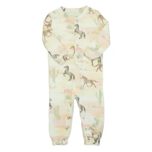 PJ Salvage Girls Pink Horses 1-piece Non-footed Pajamas