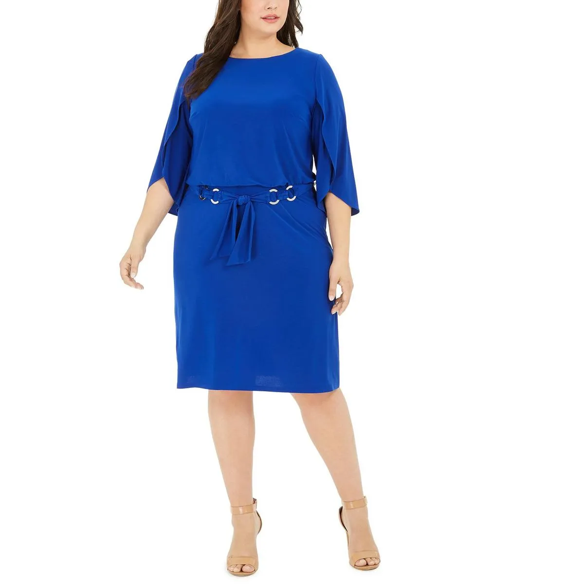Plus Womens Tulip Sleeves Knee Fit & Flare Dress