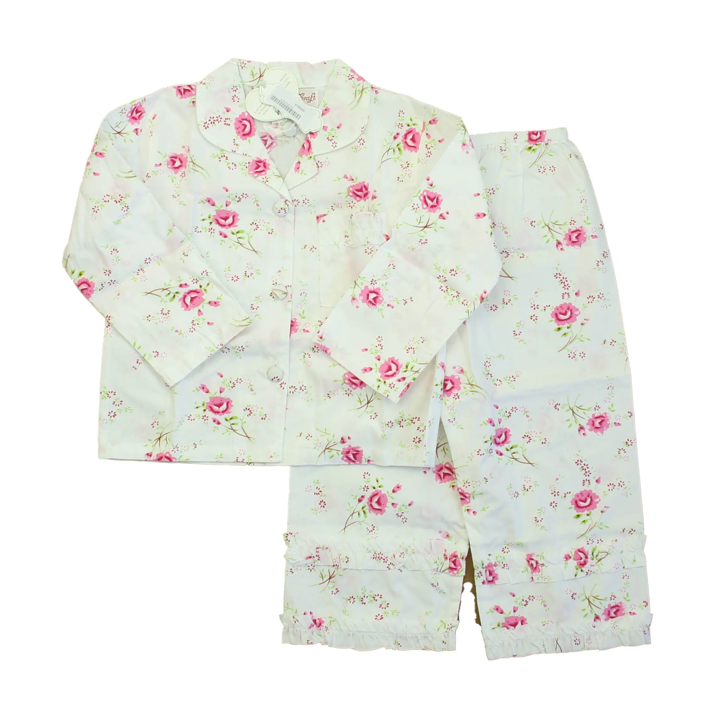Powell Craft Girls White | Pink Floral 2-piece Pajamas