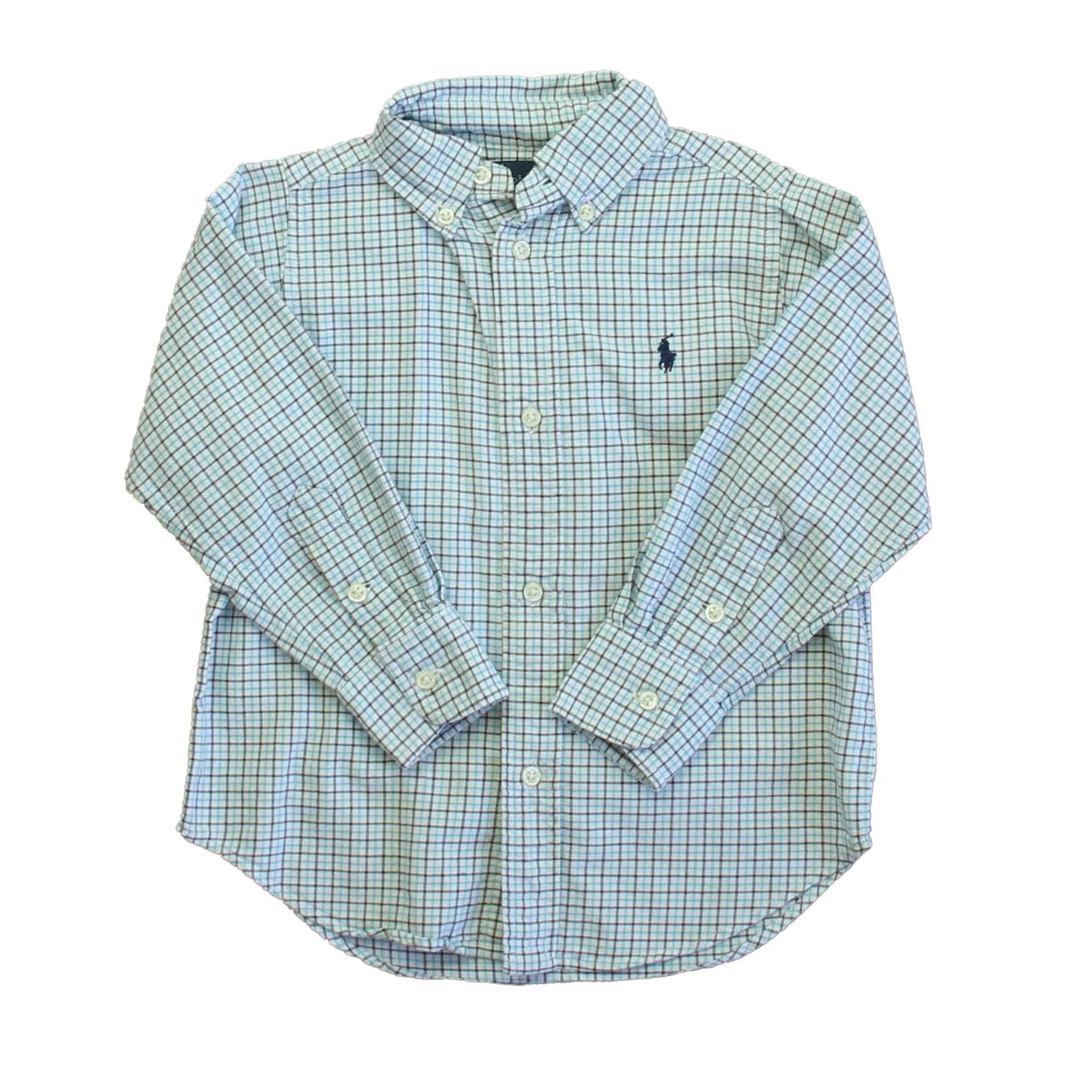 Ralph Lauren Boys Aqua | Black Plaid Button Down Long Sleeve