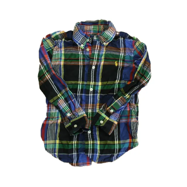 Ralph Lauren Boys Black | Blue Plaid Button Down Long Sleeve