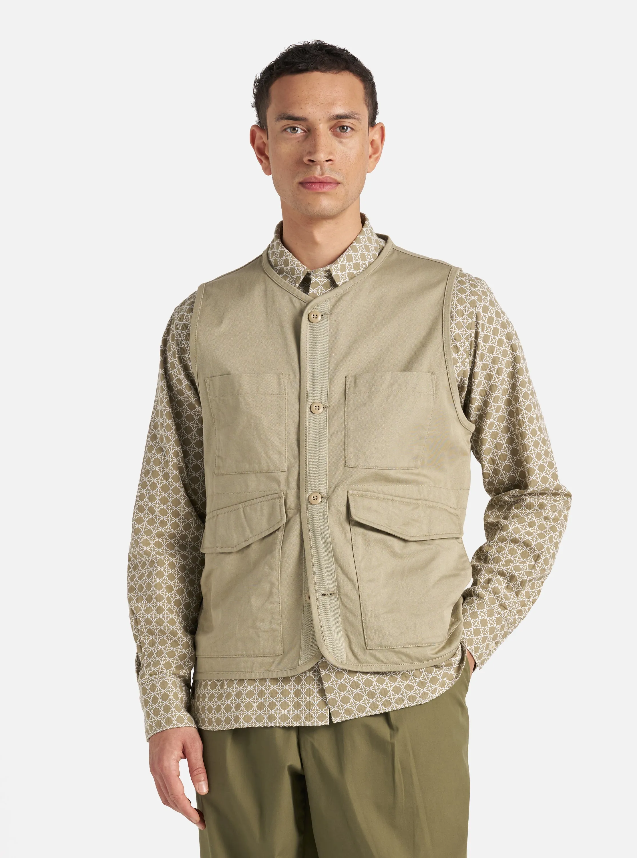 Universal Works 4 Pocket Gilet in Stone Twill