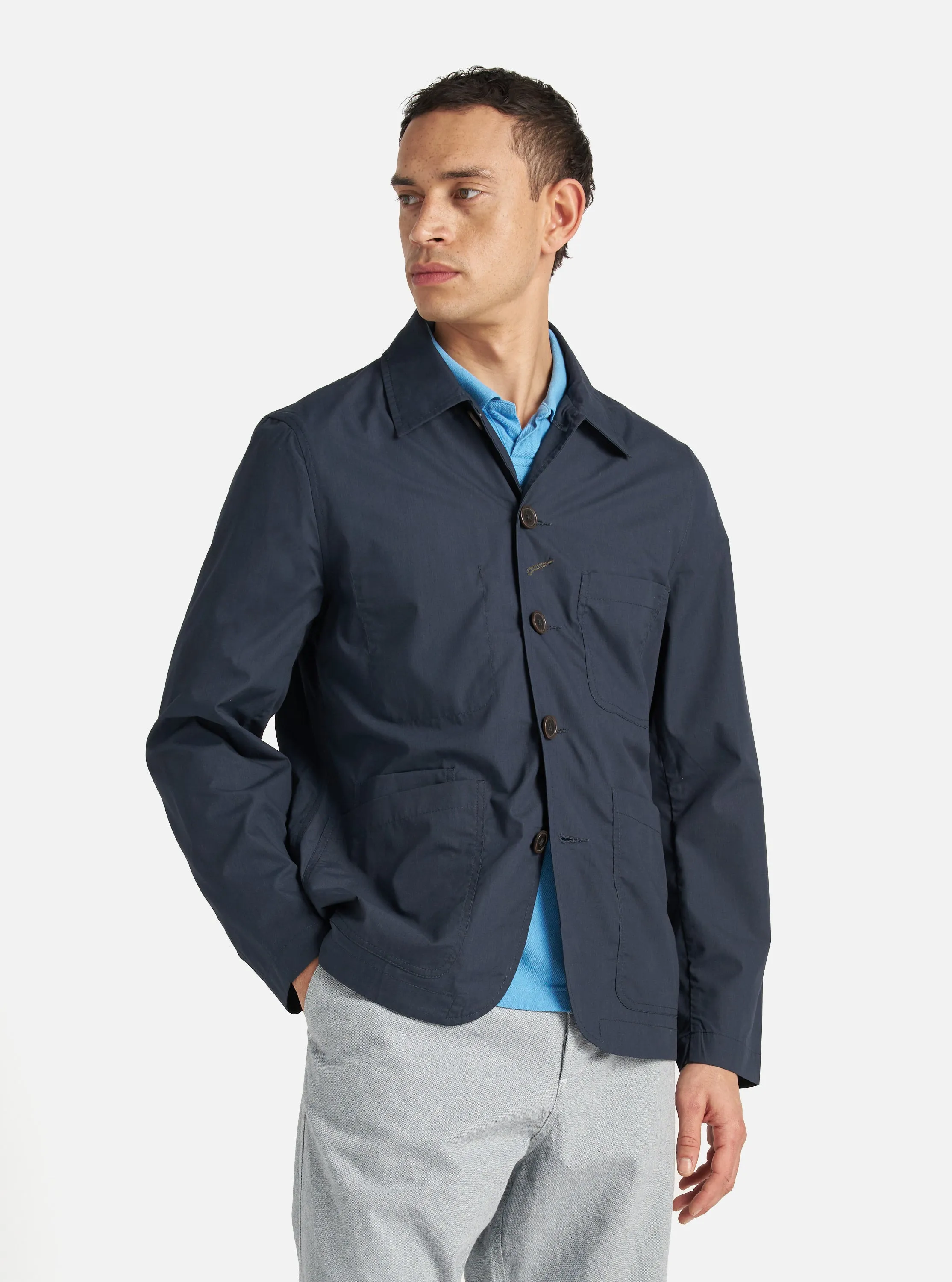 Universal Works Bakers Jacket in Navy Recycled Polytech