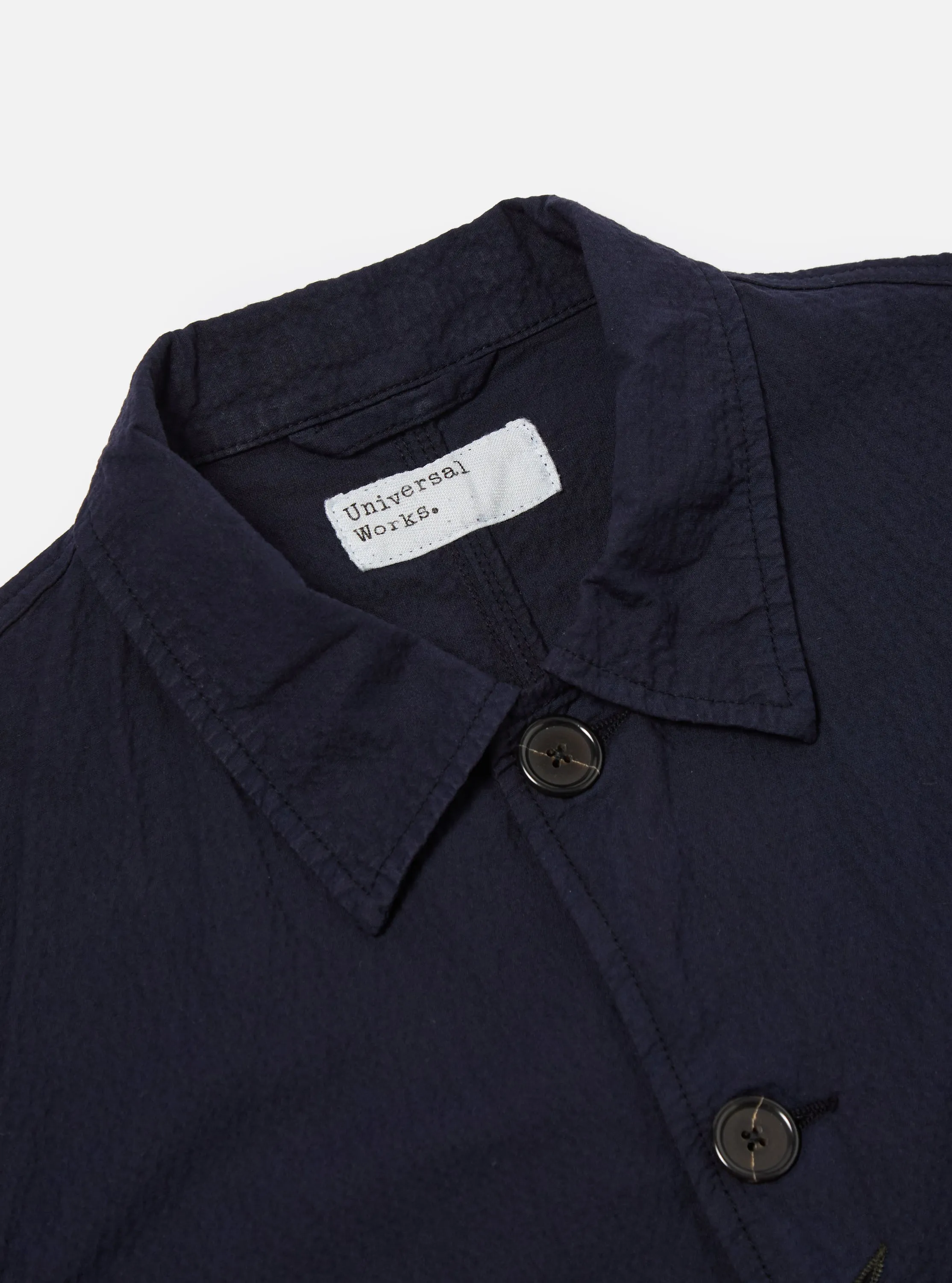 Universal Works Bakers Jacket in Navy Seersucker II