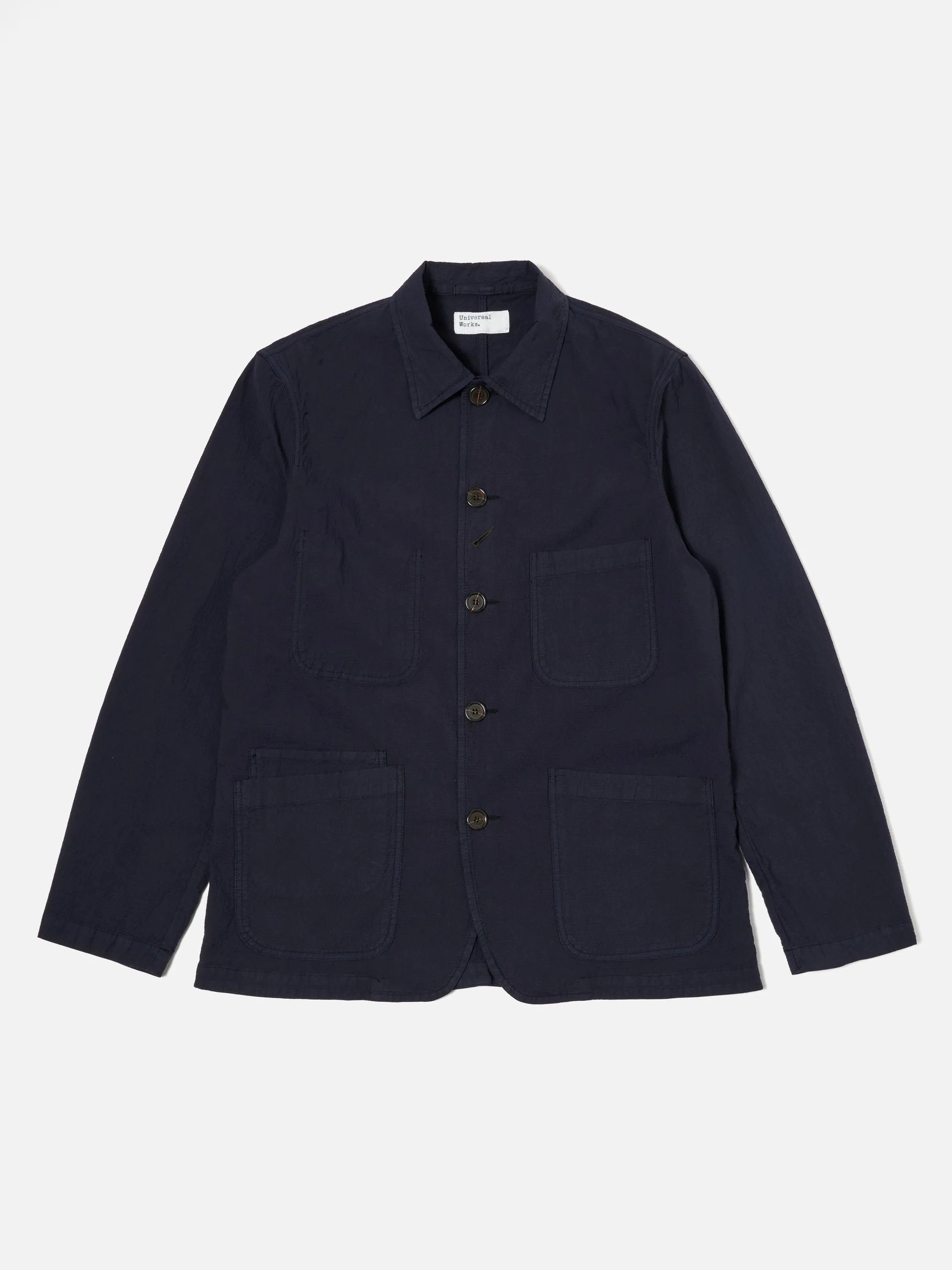Universal Works Bakers Jacket in Navy Seersucker II
