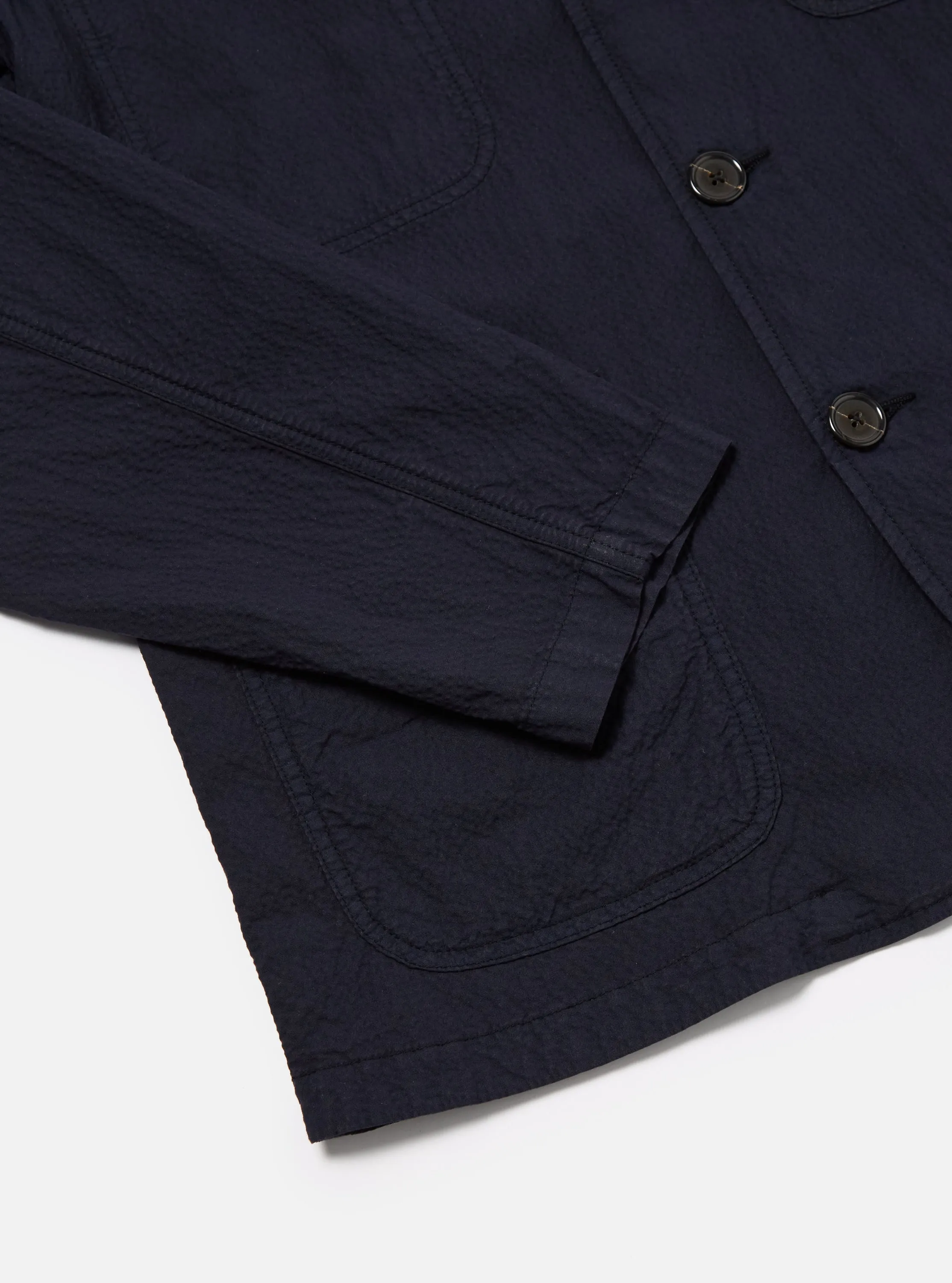 Universal Works Bakers Jacket in Navy Seersucker II