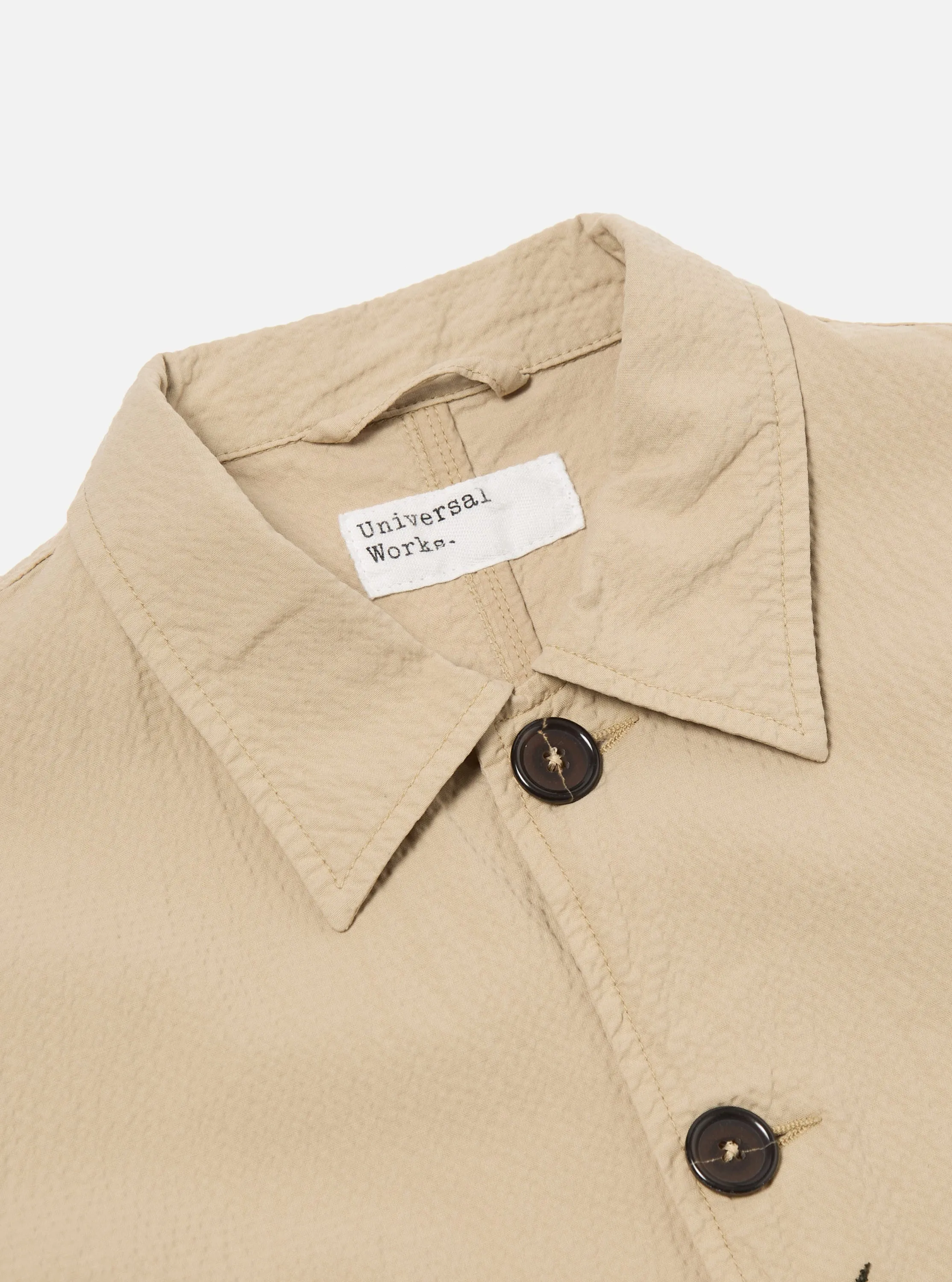 Universal Works Bakers Jacket in Sand Seersucker II