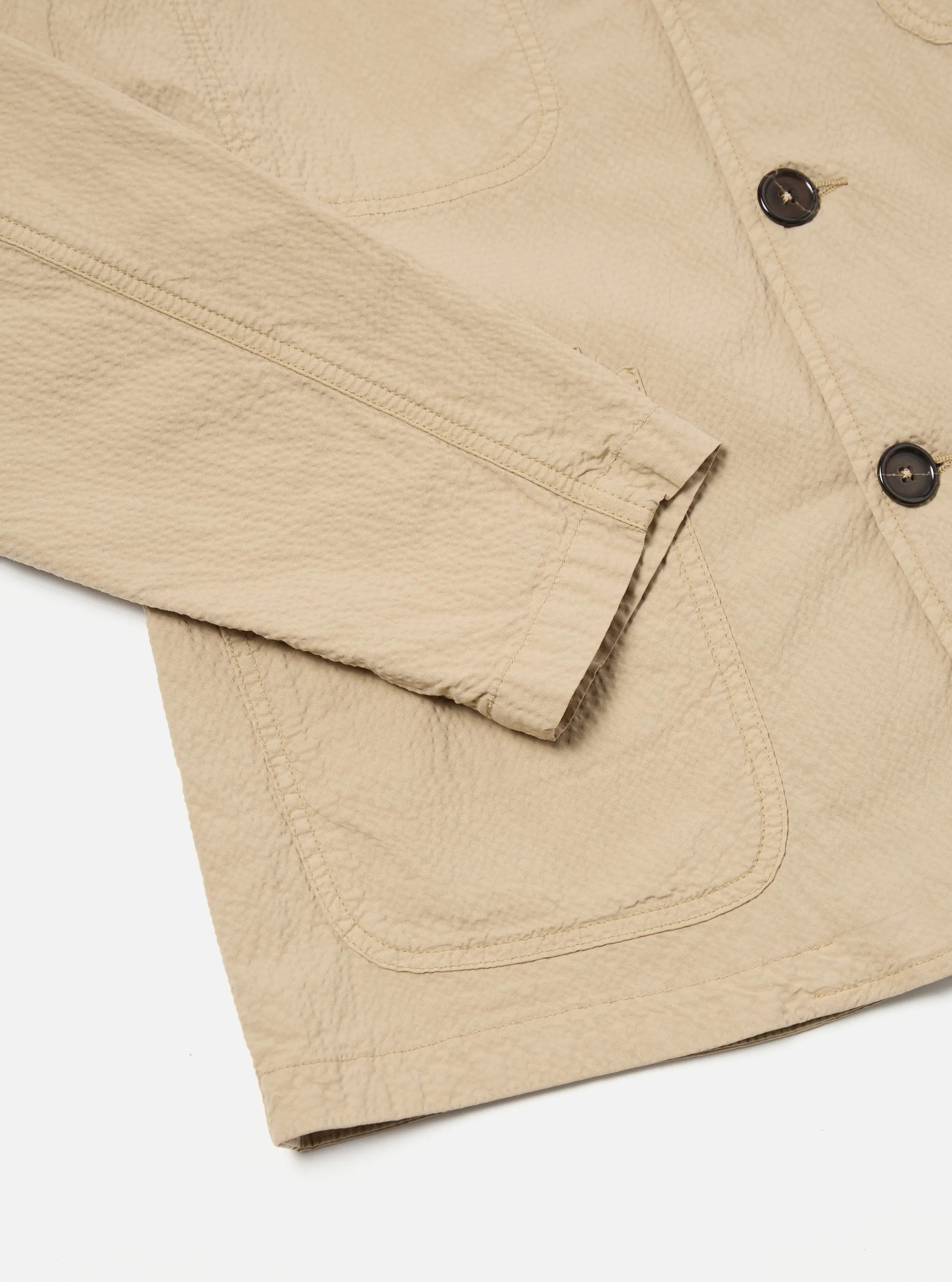 Universal Works Bakers Jacket in Sand Seersucker II