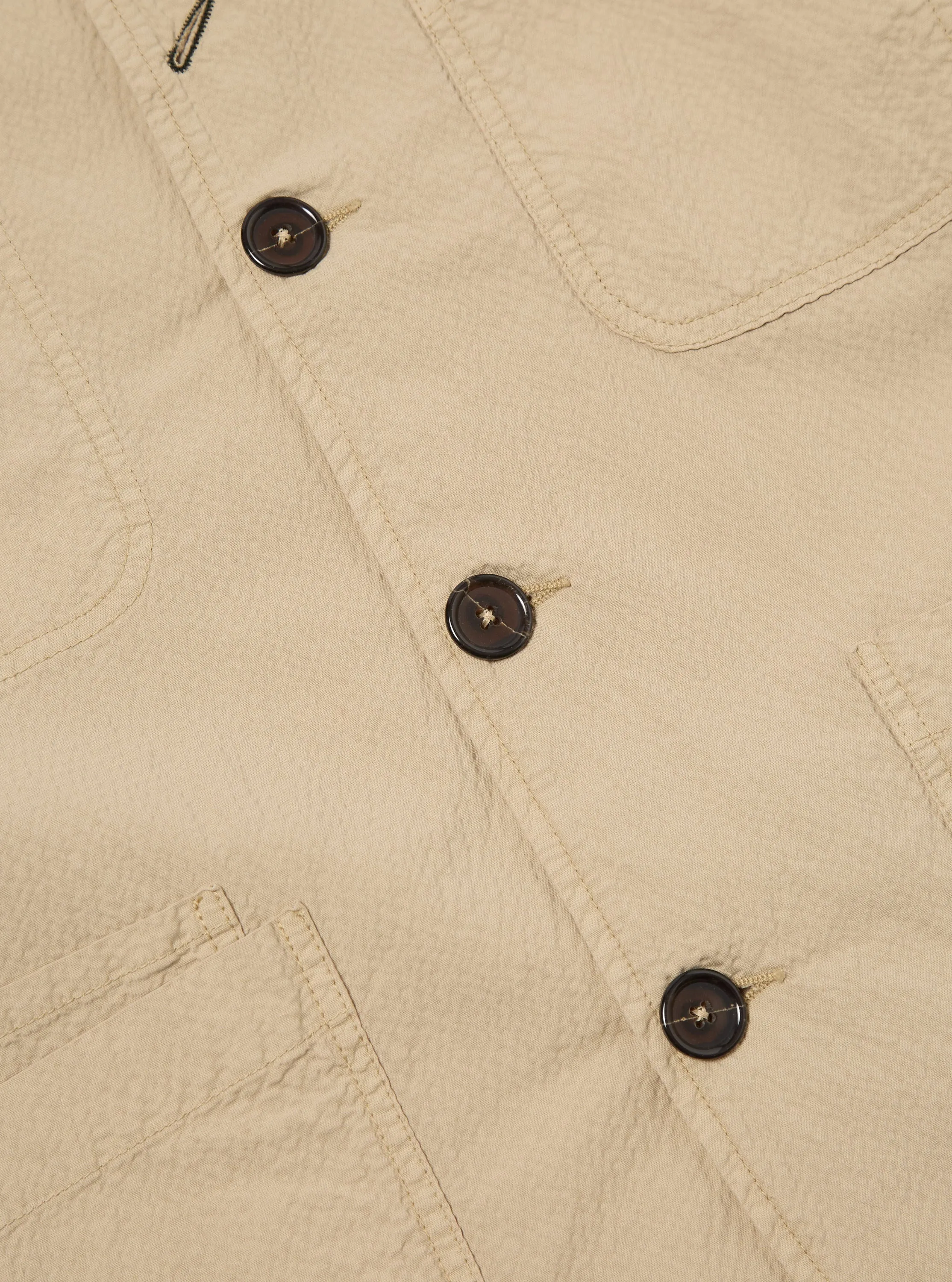 Universal Works Bakers Jacket in Sand Seersucker II