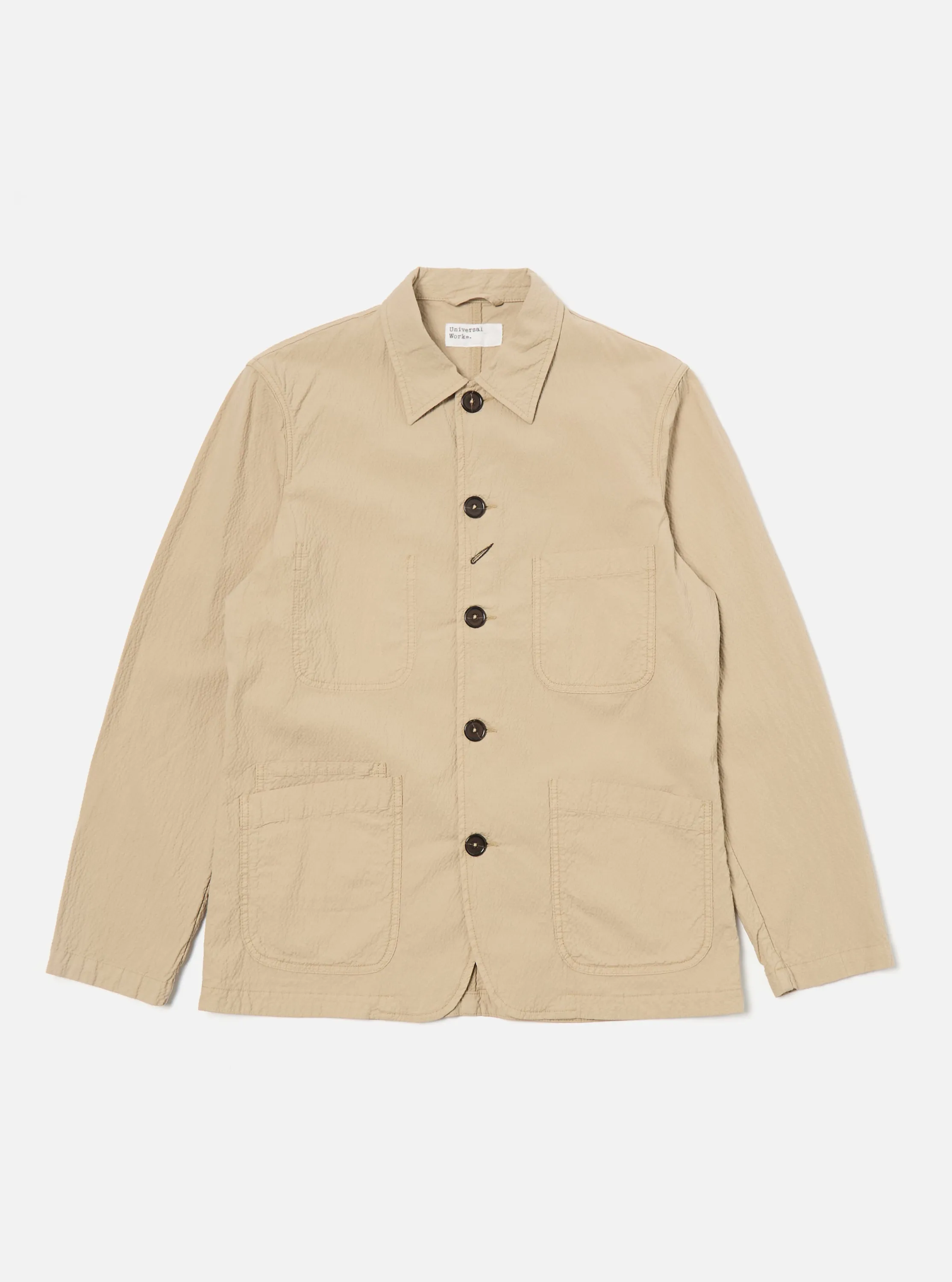 Universal Works Bakers Jacket in Sand Seersucker II