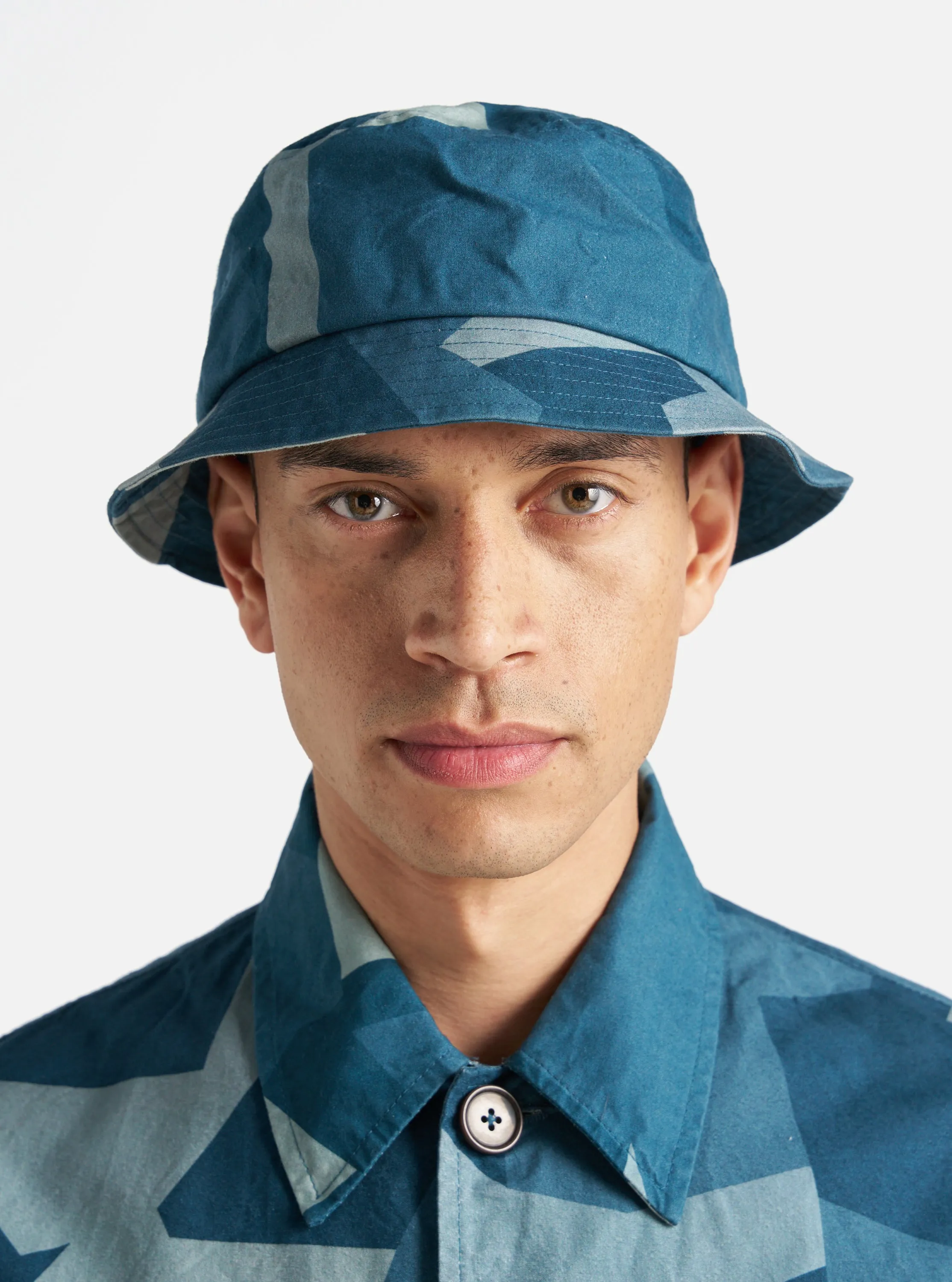 Universal Works Beach Hat in Blue Swedish Camo