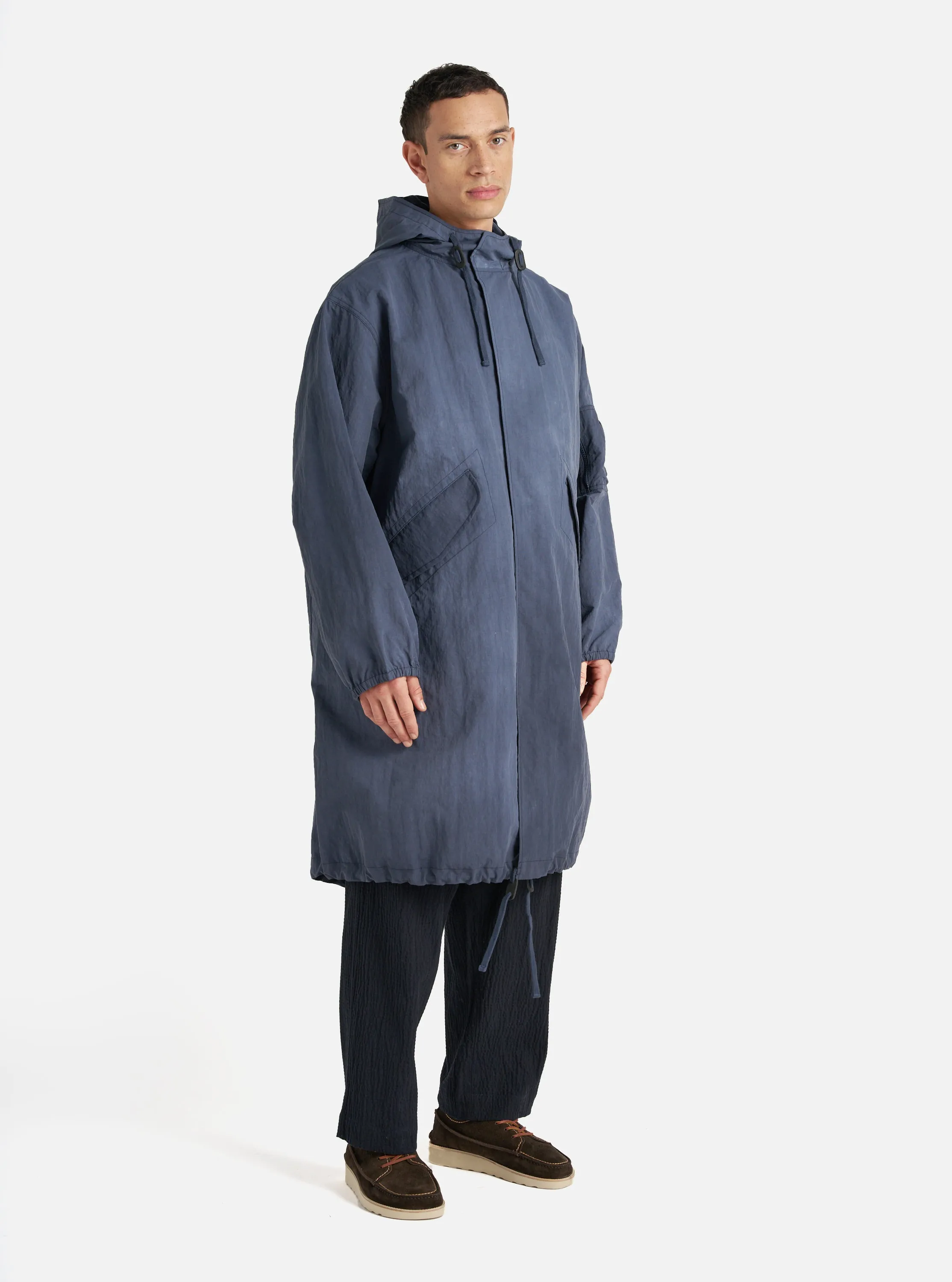 Universal Works Beach Parka in Navy Recycled Splash Nylon