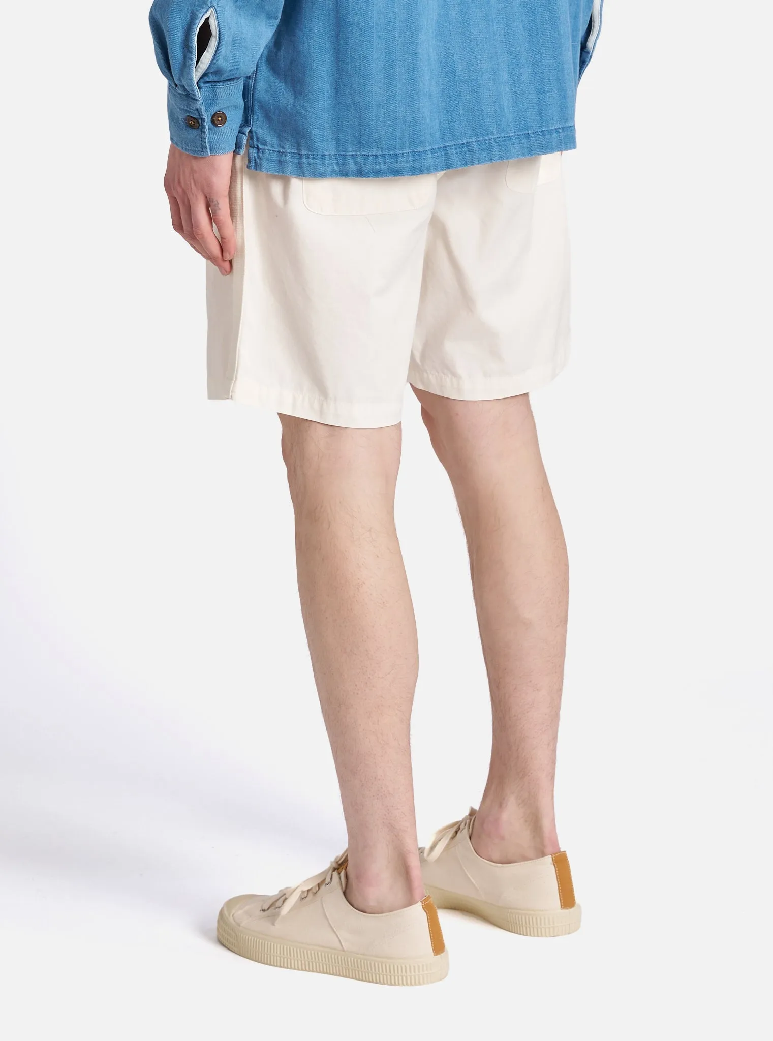 Universal Works Beach Short in Ecru Summer Canvas