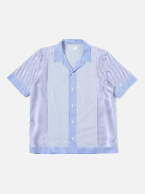 Universal Works Border Panel Shirt in Blue/White Classic Principe Mix