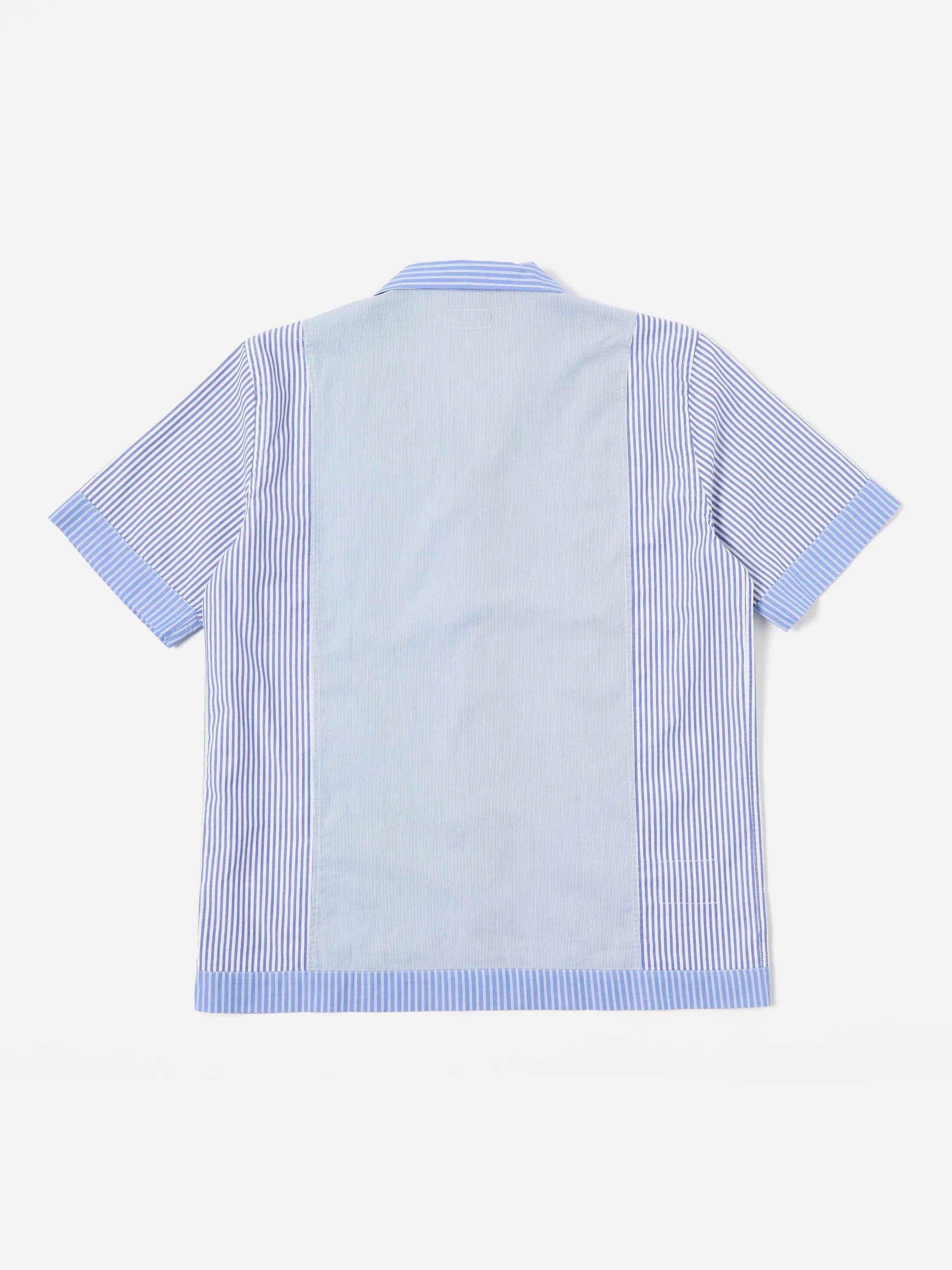 Universal Works Border Panel Shirt in Blue/White Classic Principe Mix