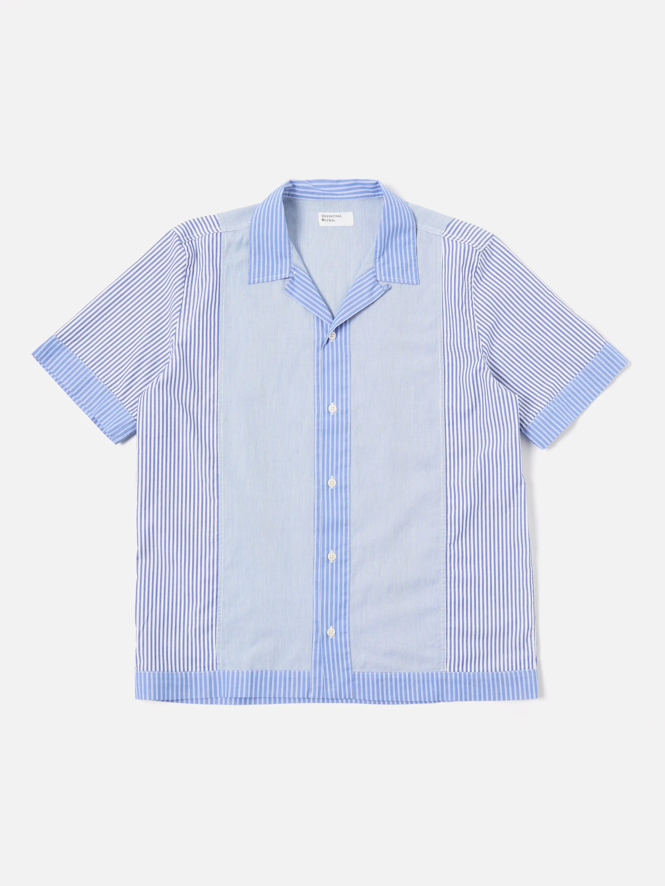 Universal Works Border Panel Shirt in Blue/White Classic Principe Mix