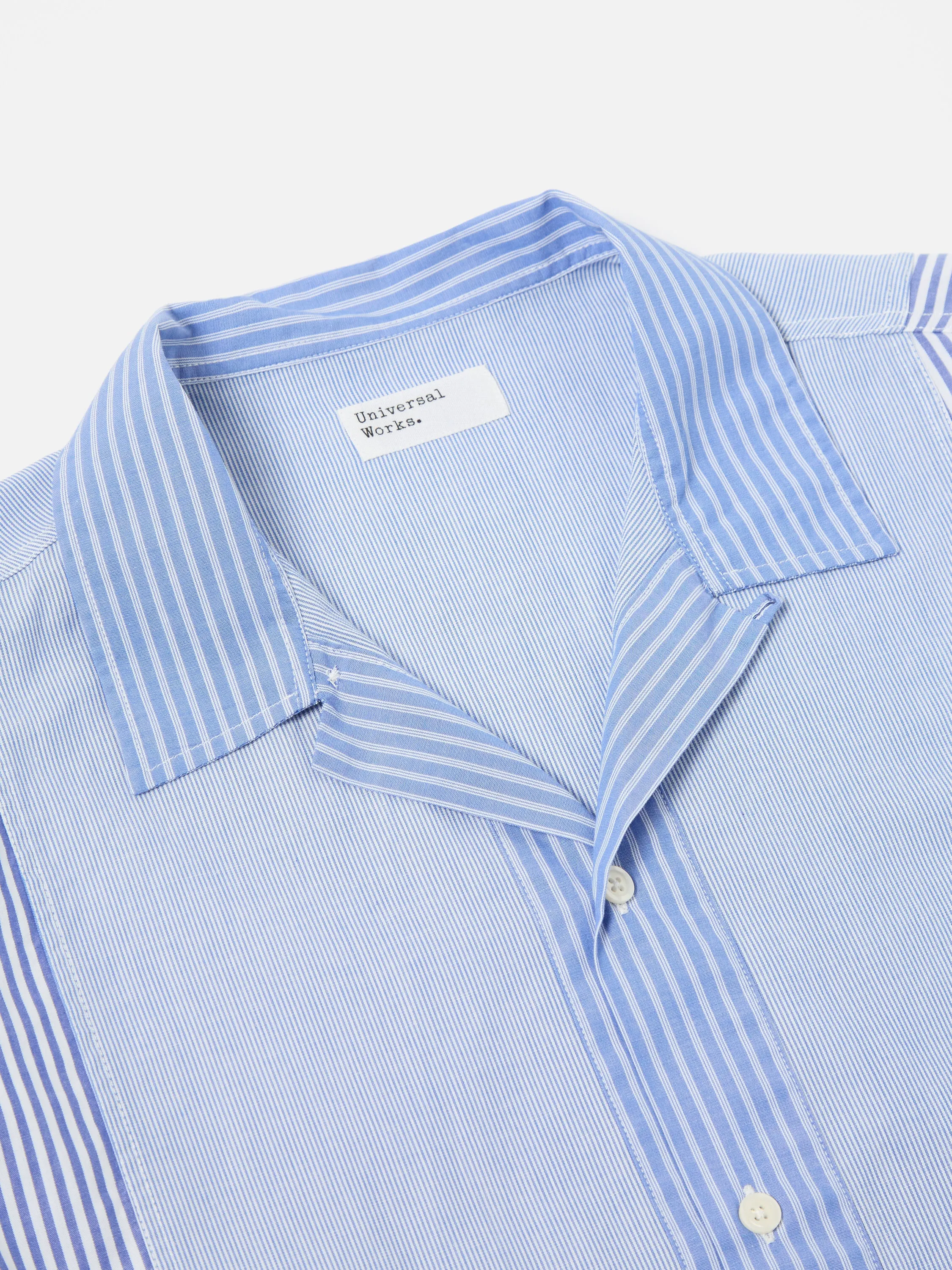 Universal Works Border Panel Shirt in Blue/White Classic Principe Mix