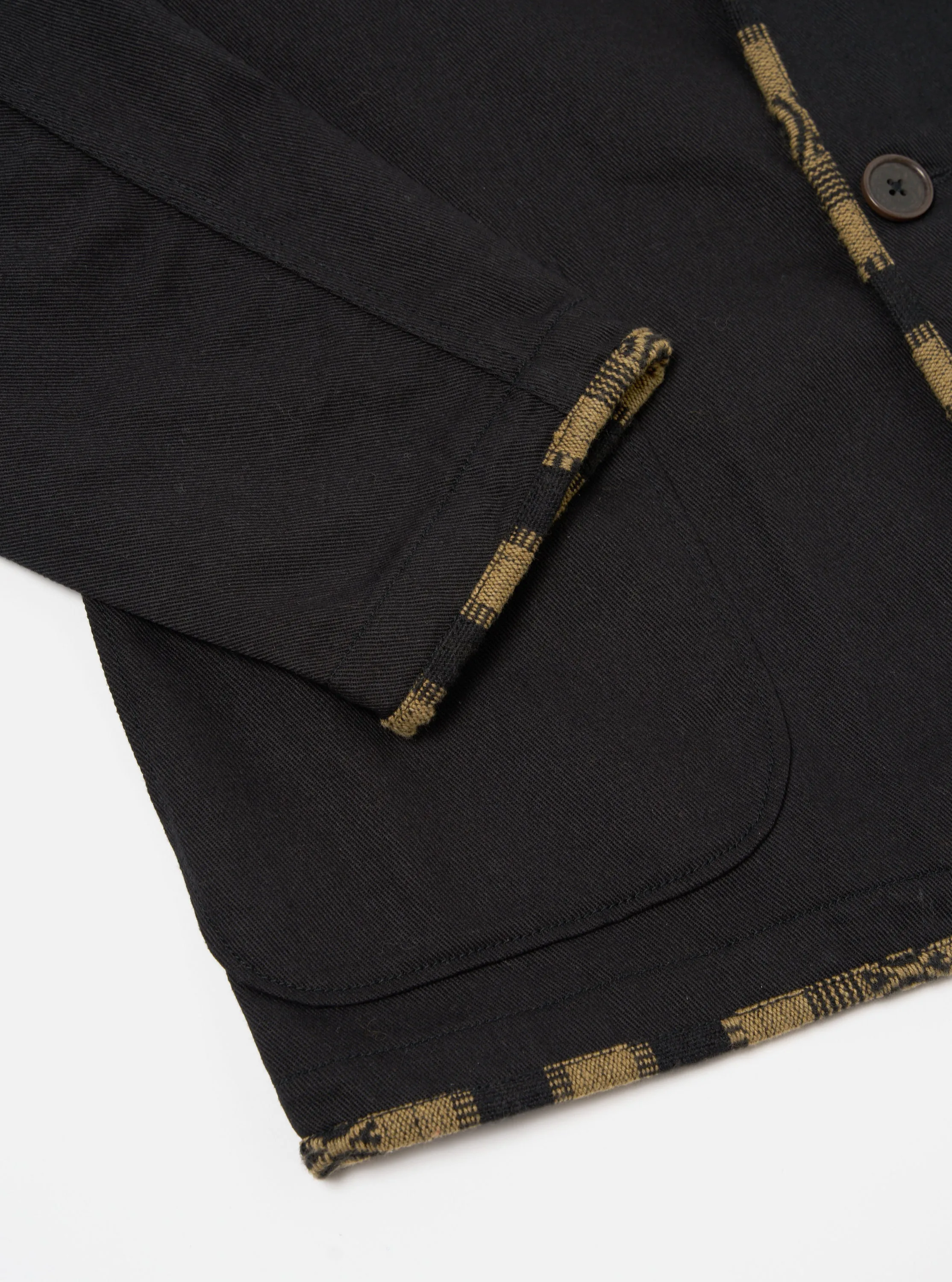 Universal Works Bound Blazer in Black Works Twill Blanket Stripe