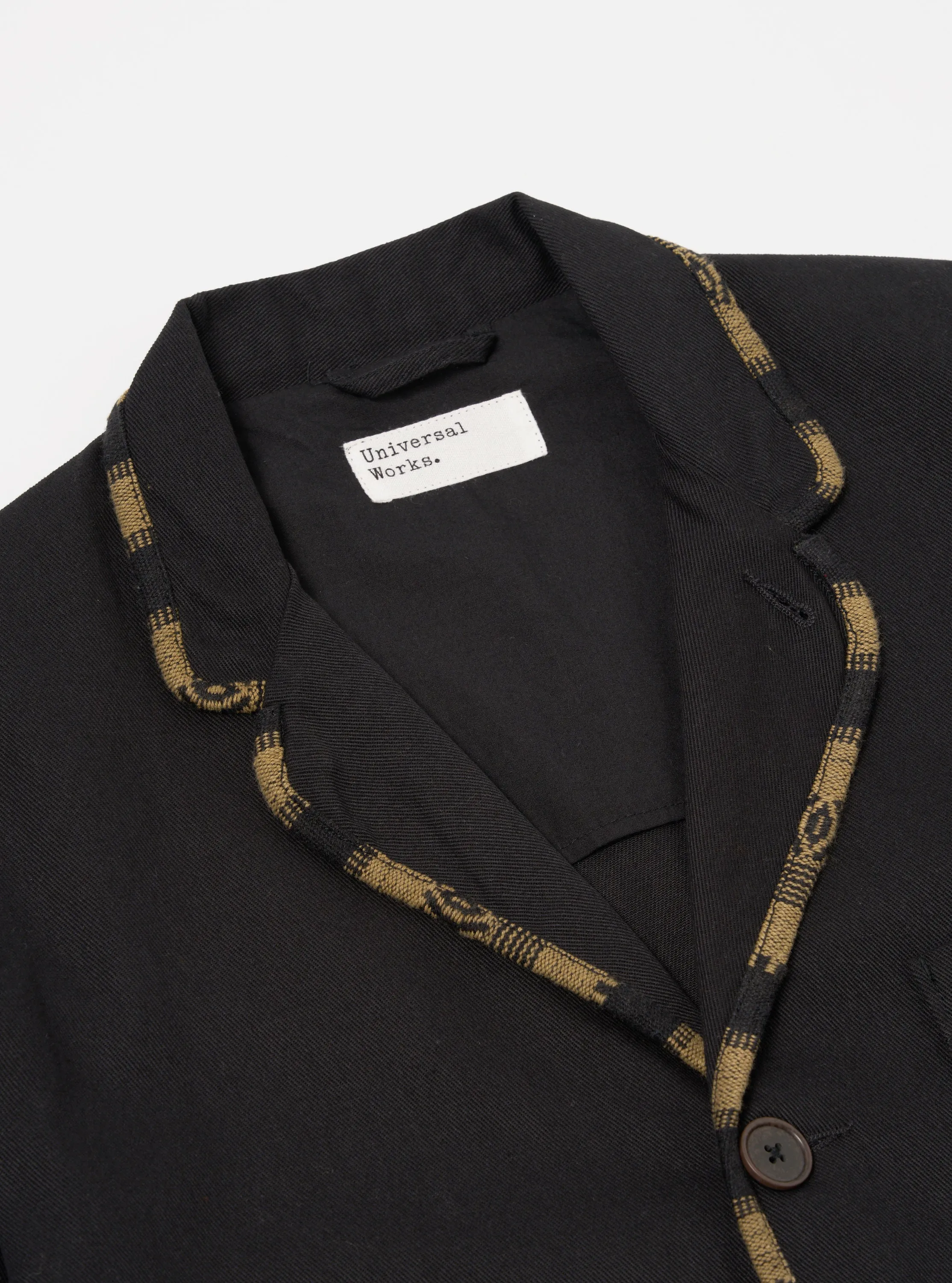 Universal Works Bound Blazer in Black Works Twill Blanket Stripe