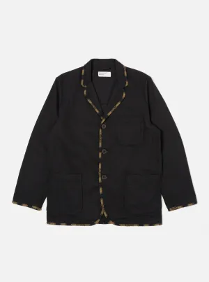 Universal Works Bound Blazer in Black Works Twill Blanket Stripe