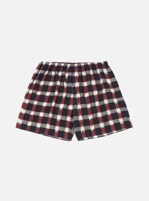 Universal Works Boxer Short in Navy/Brown Check Ikat