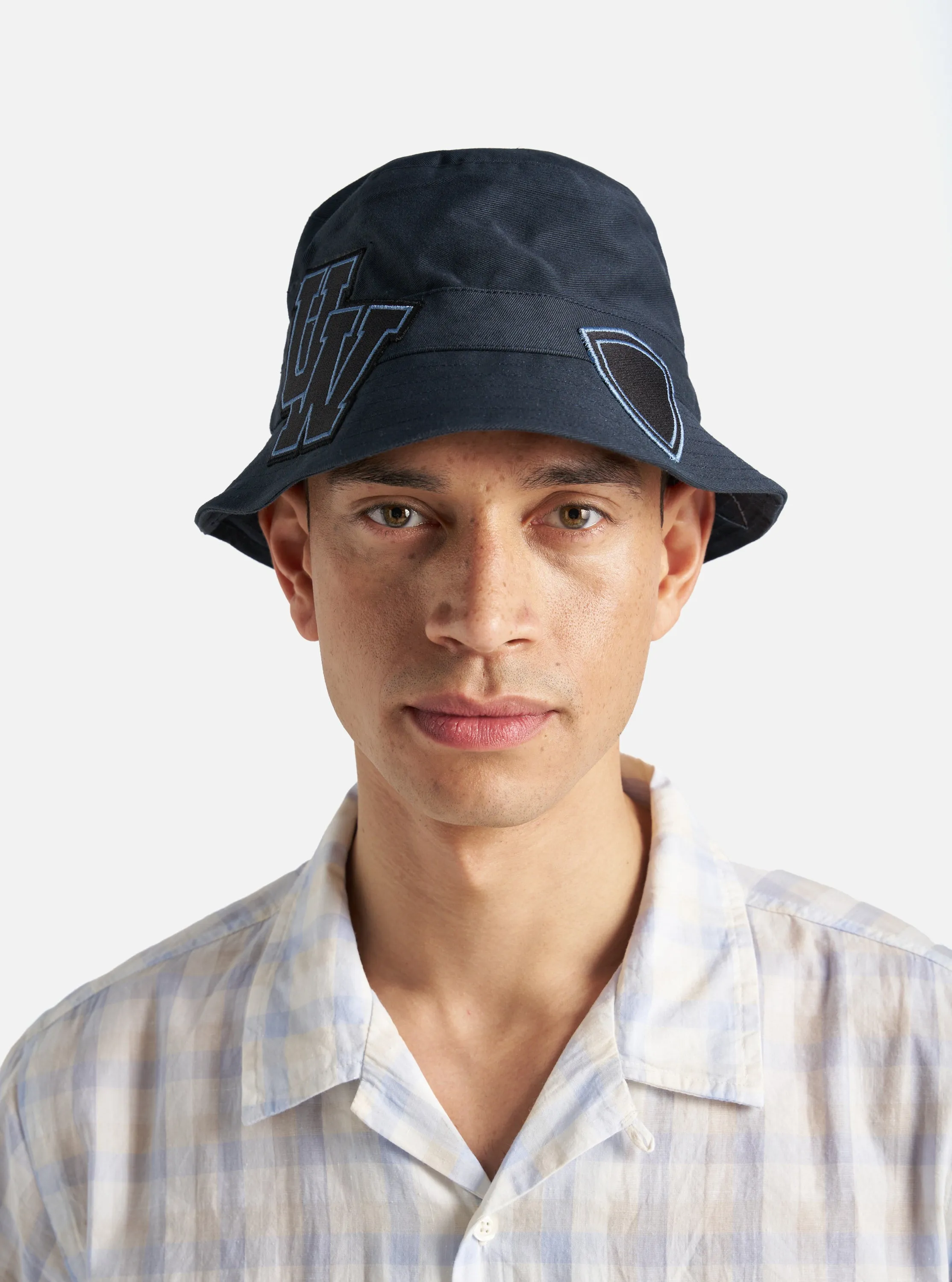 Universal Works Bucket Hat in Navy Twill/Badges