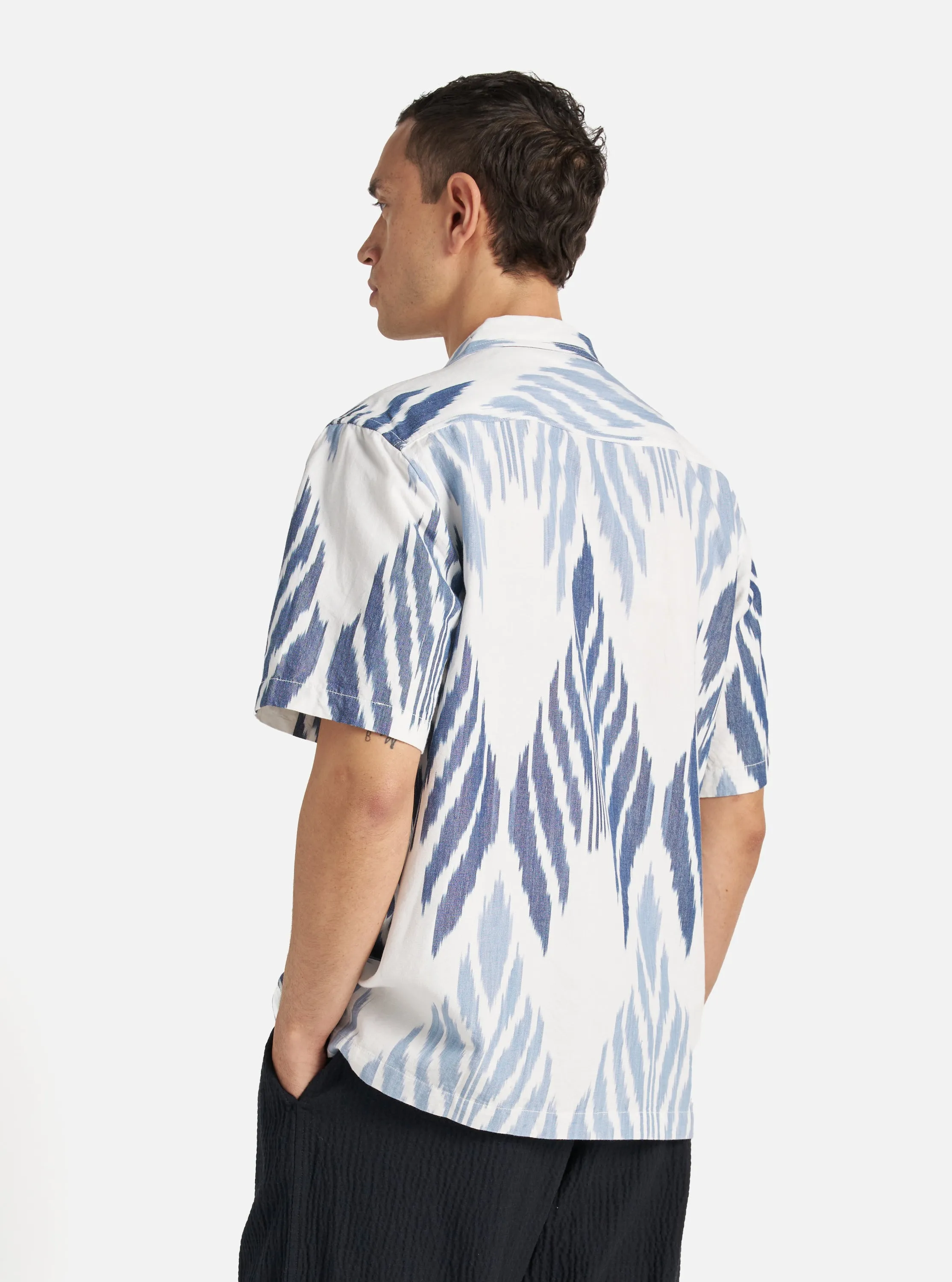 Universal Works Camp Shirt in Blue Peacock Ikat