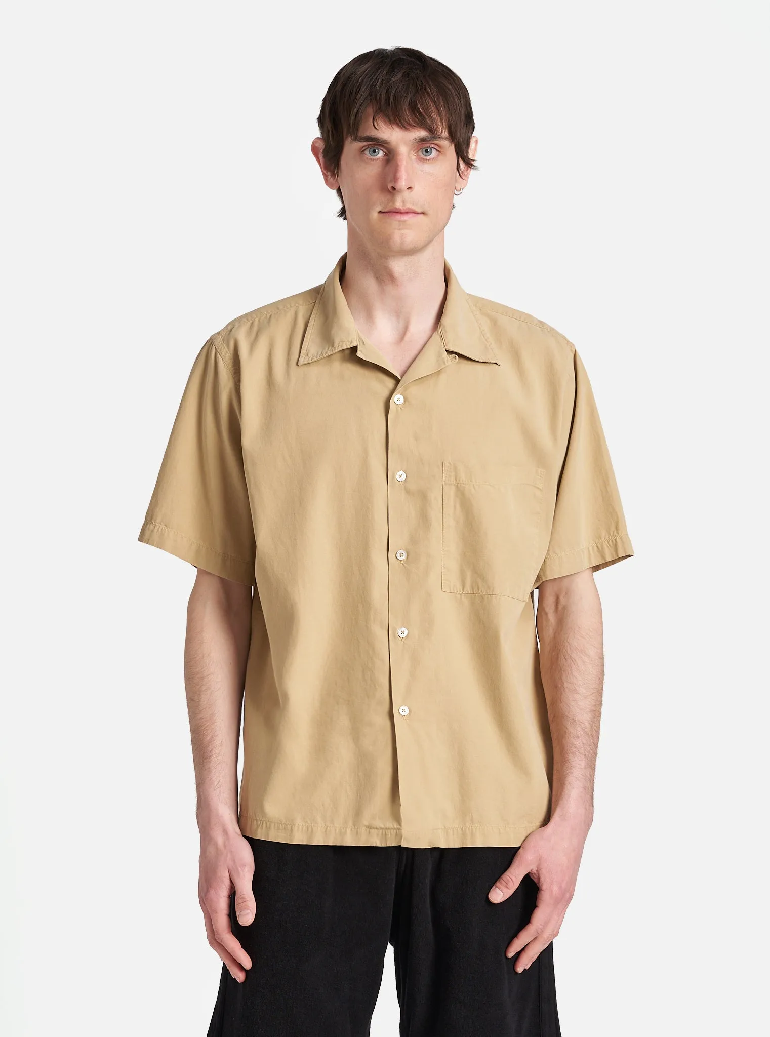 Universal Works Camp Shirt in Dark Sand Gardenia Lycot