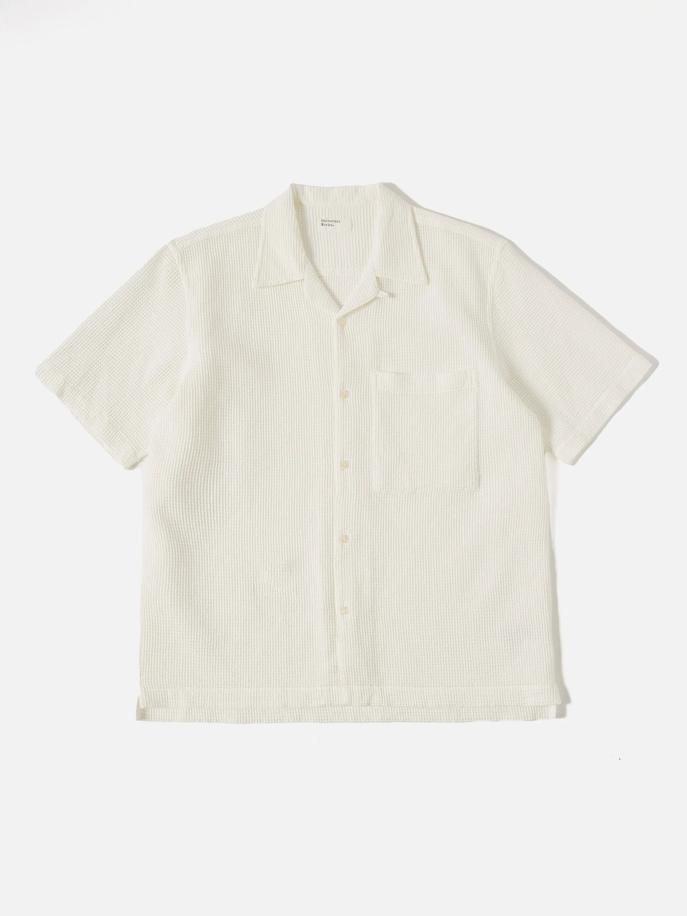 Universal Works Camp Shirt in Ecru Japanese Waffle