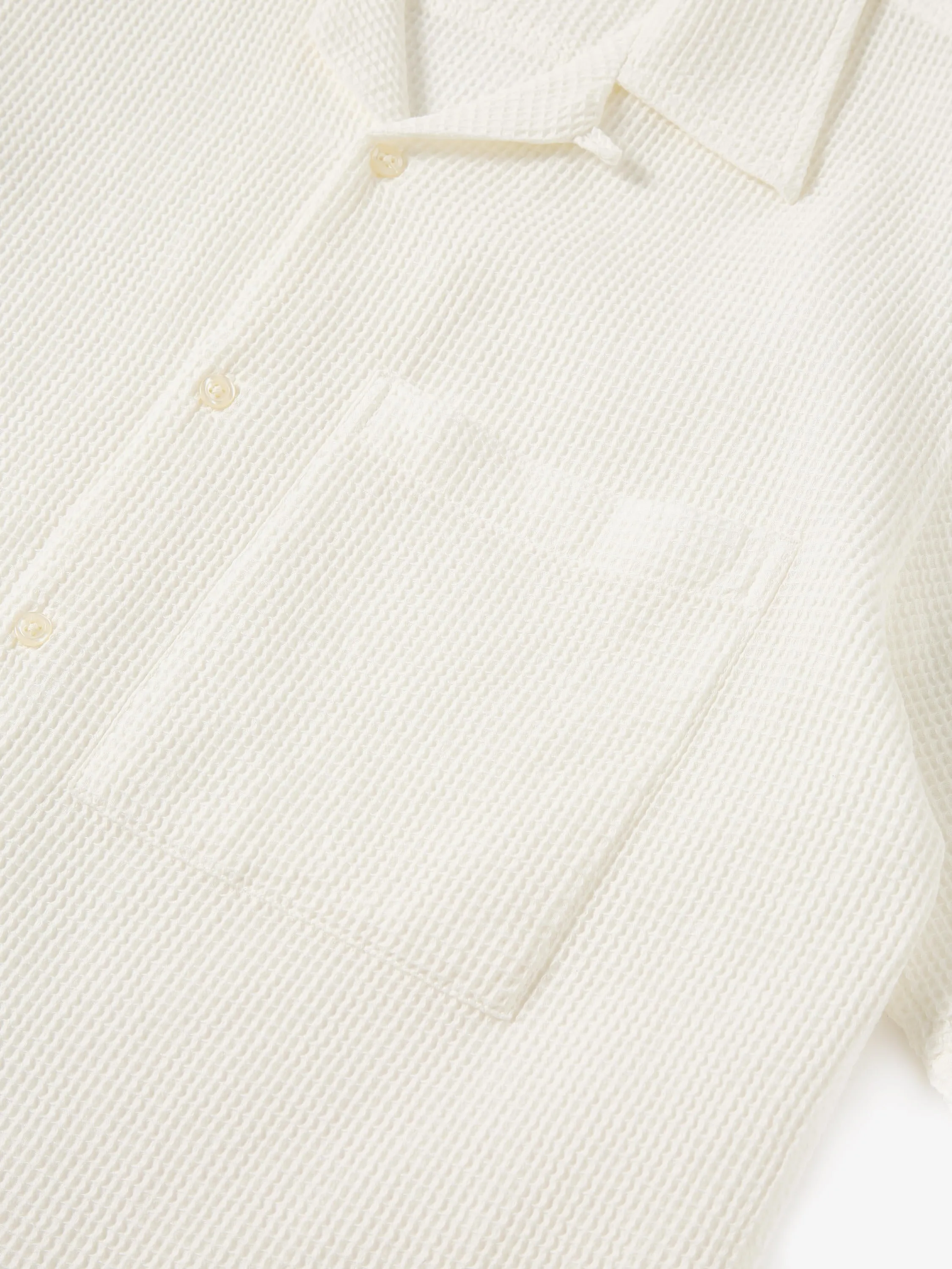 Universal Works Camp Shirt in Ecru Japanese Waffle