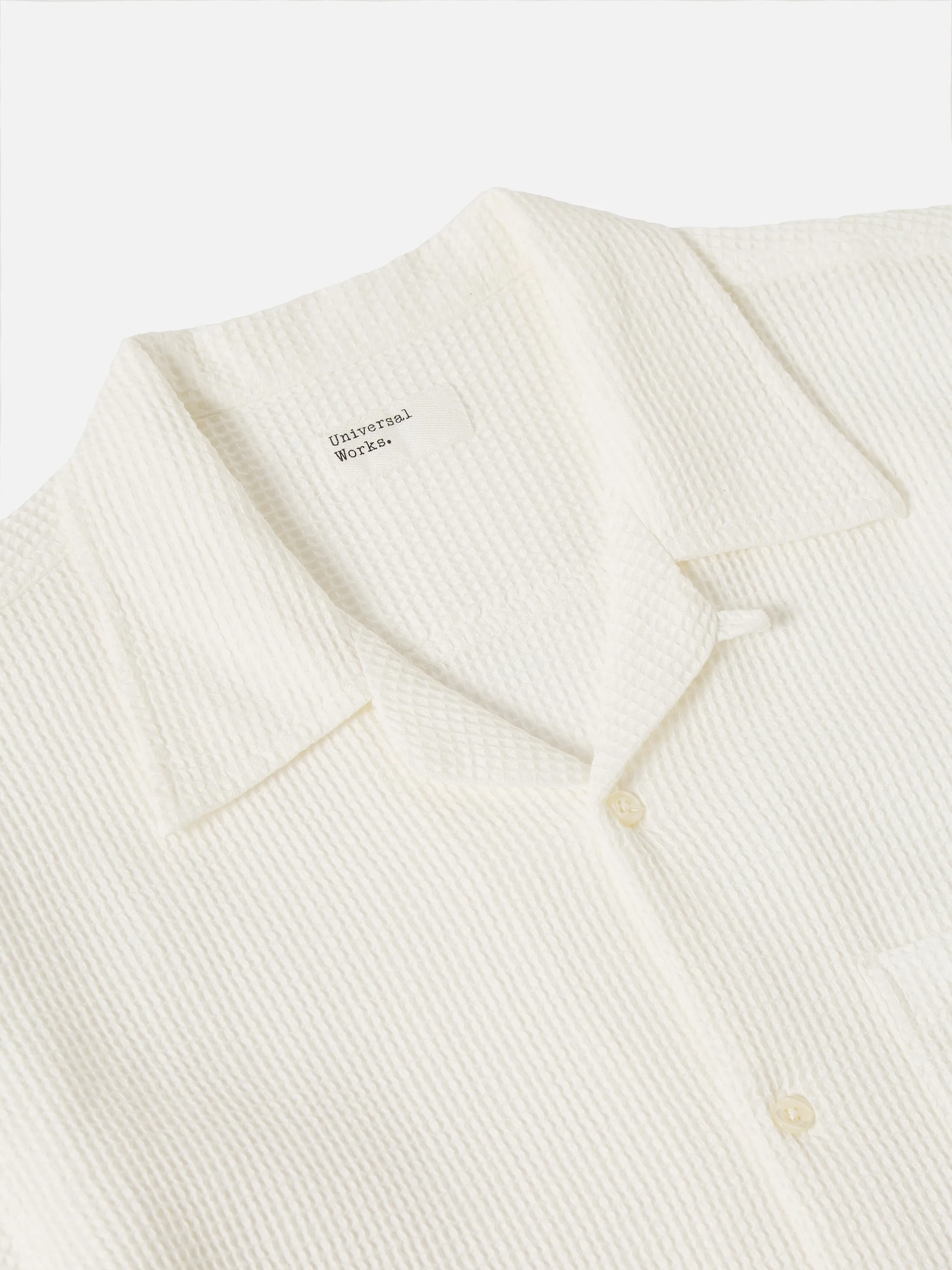 Universal Works Camp Shirt in Ecru Japanese Waffle