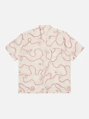 Universal Works Camp Shirt in Ecru Terracotta Kantha Cotton